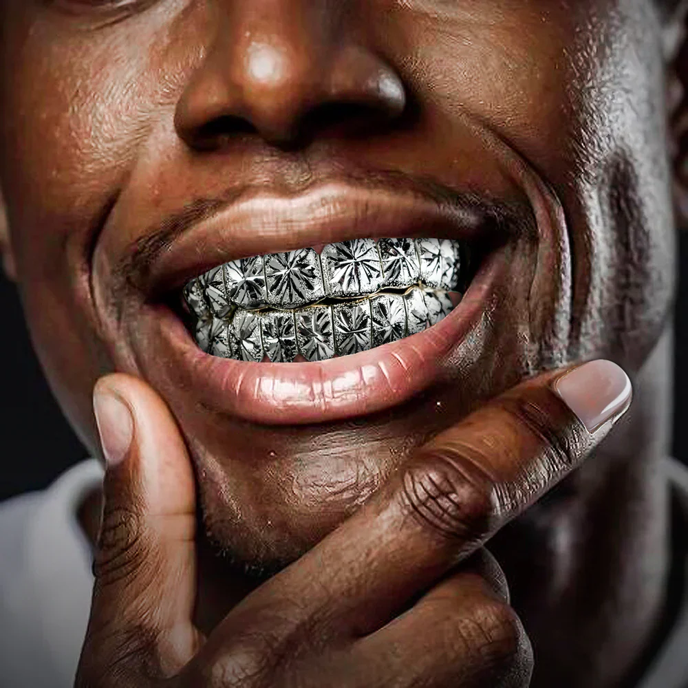 10 on 10 Starbust Diamond Dust Grillz 14K Gold - Image 2