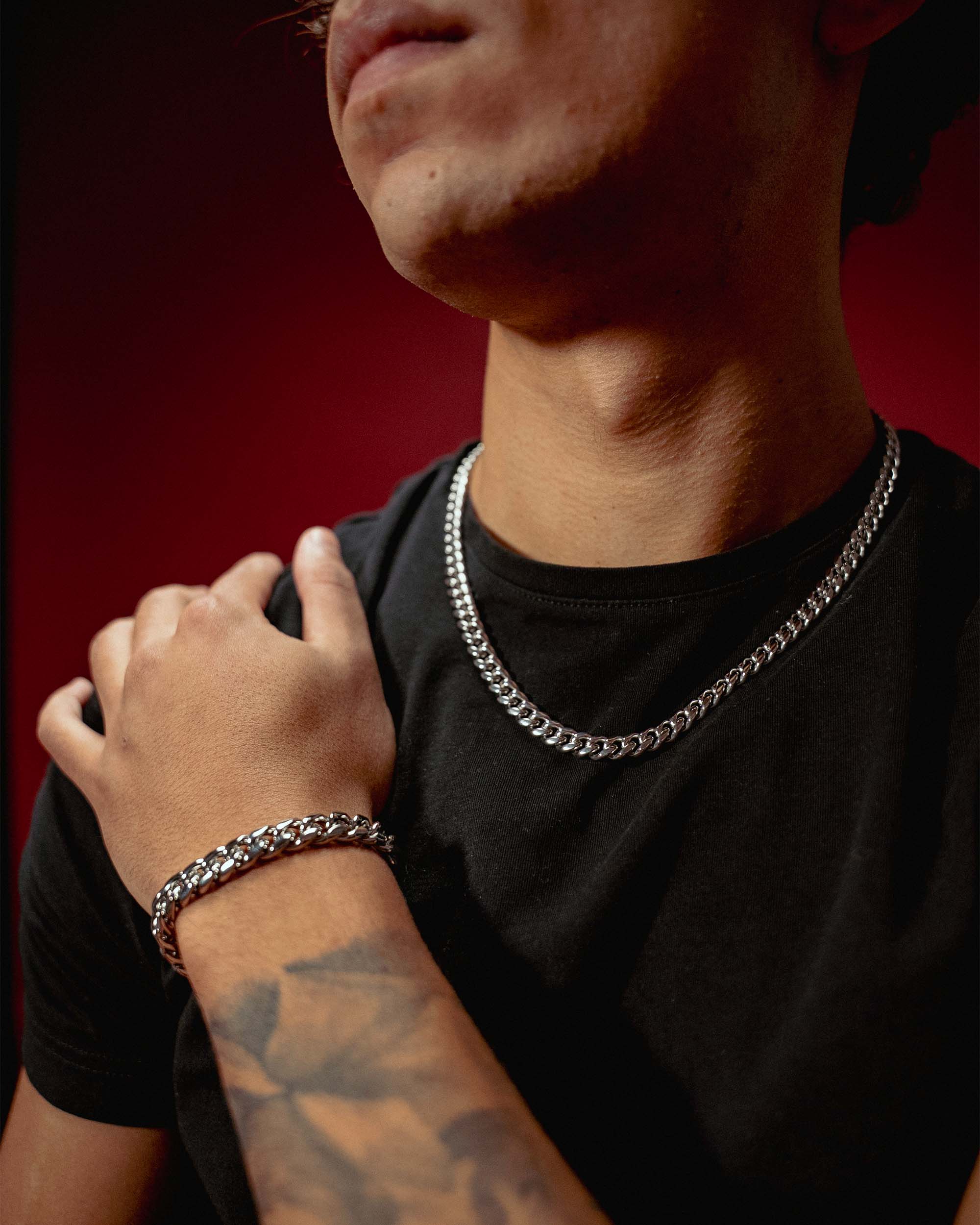 10MM Cuban Link Chain and Bracelet Bundle Silver - Image 4
