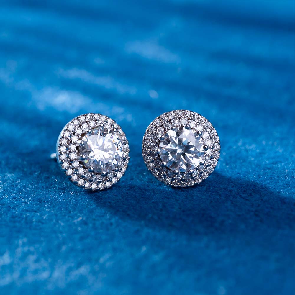 10MM Double Halo Moissanite Stud Earrings 14K Gold - Image 7