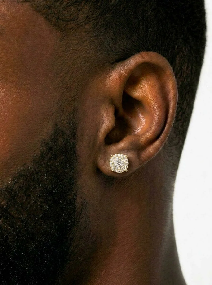 10MM Moissanite Cluster Stud Earrings 14K Gold - Image 6
