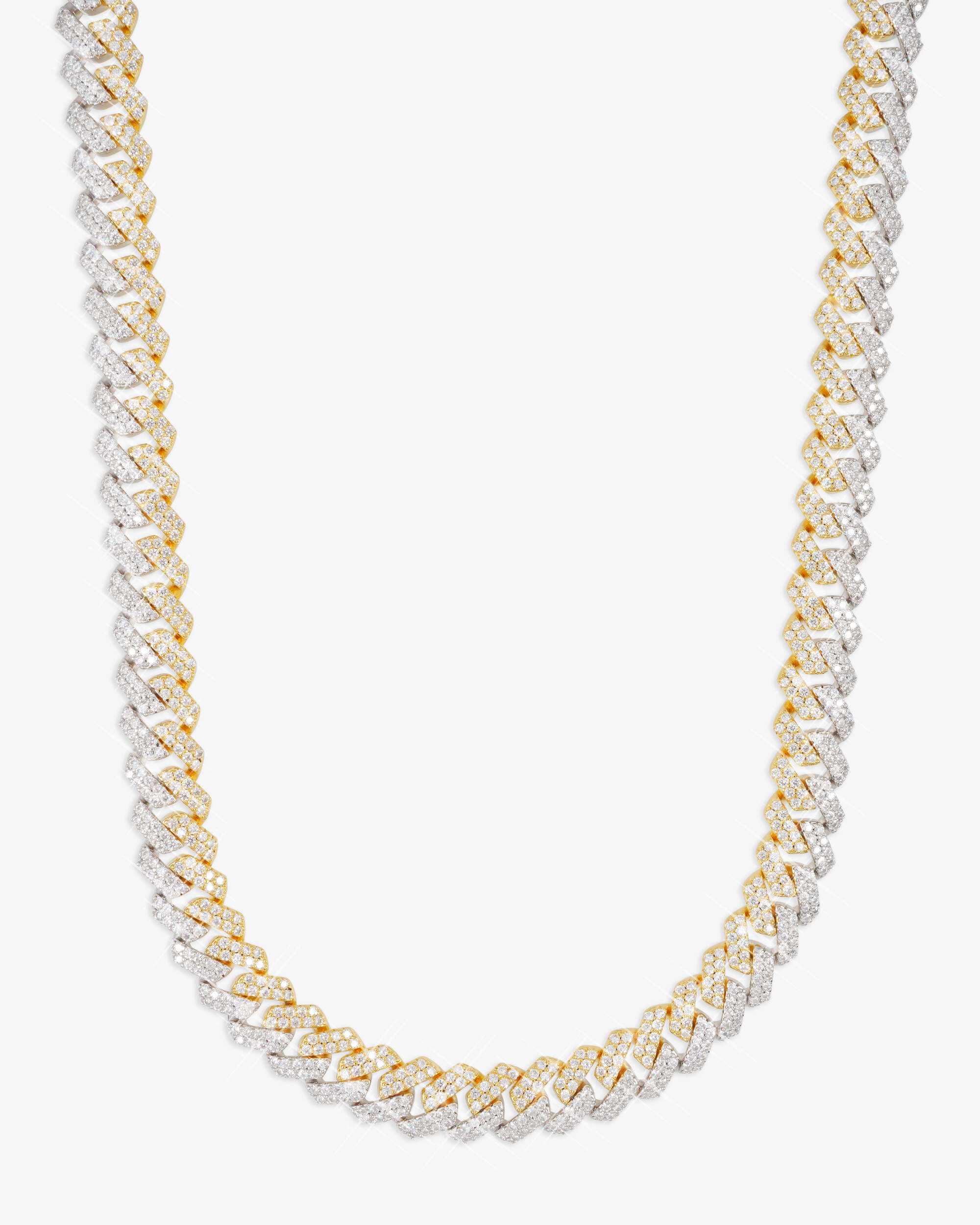 10MM Split Two Tone Moissanite Cuban Link Chain 14K Gold