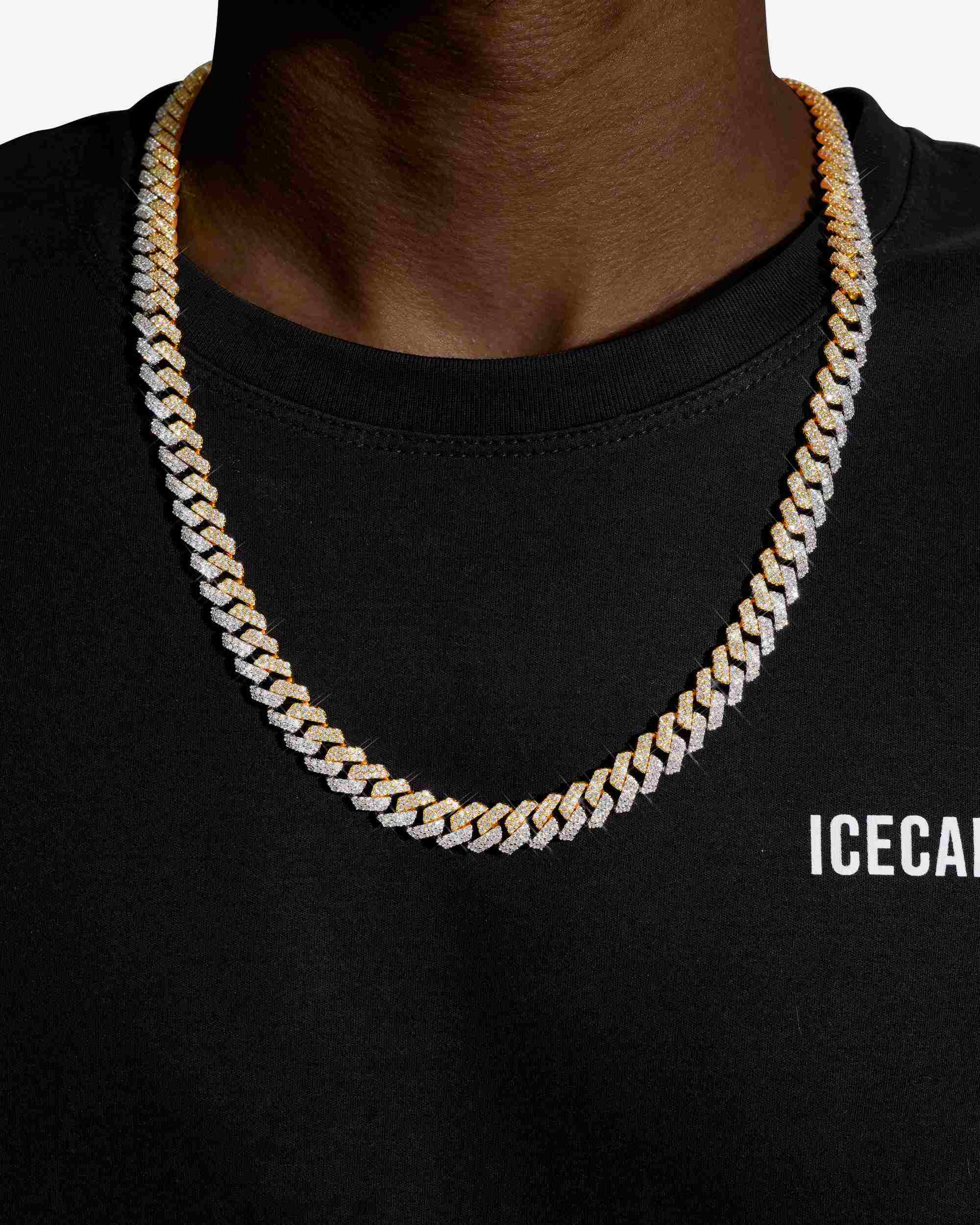10MM Split Two Tone Moissanite Cuban Link Chain 14K Gold - Image 2