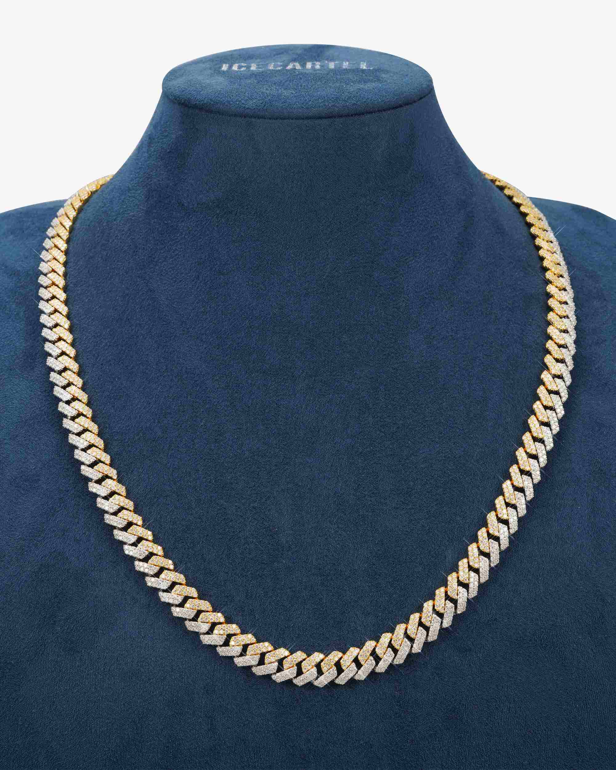 10MM Split Two Tone Moissanite Cuban Link Chain 14K Gold - Image 3