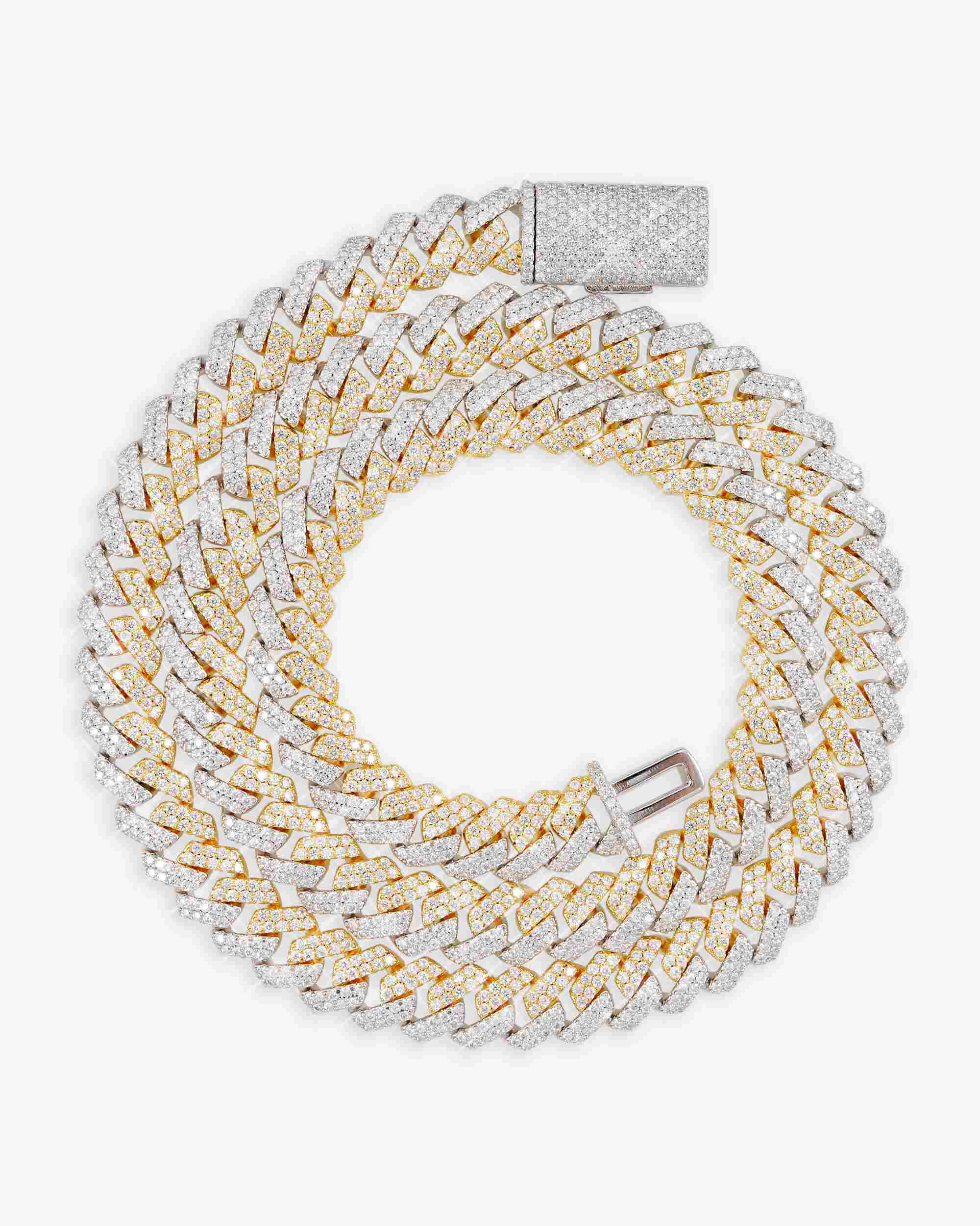 10MM Split Two Tone Moissanite Cuban Link Chain 14K Gold - Image 5