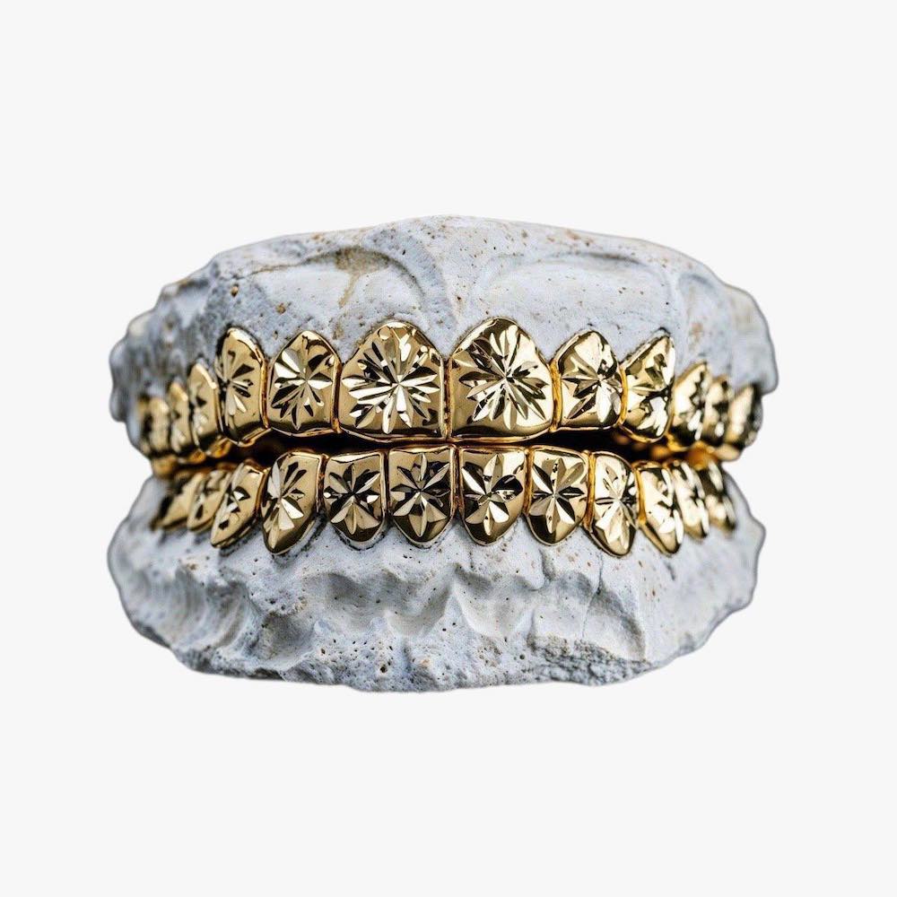 12 on 12 Starburst Grillz 14K Gold