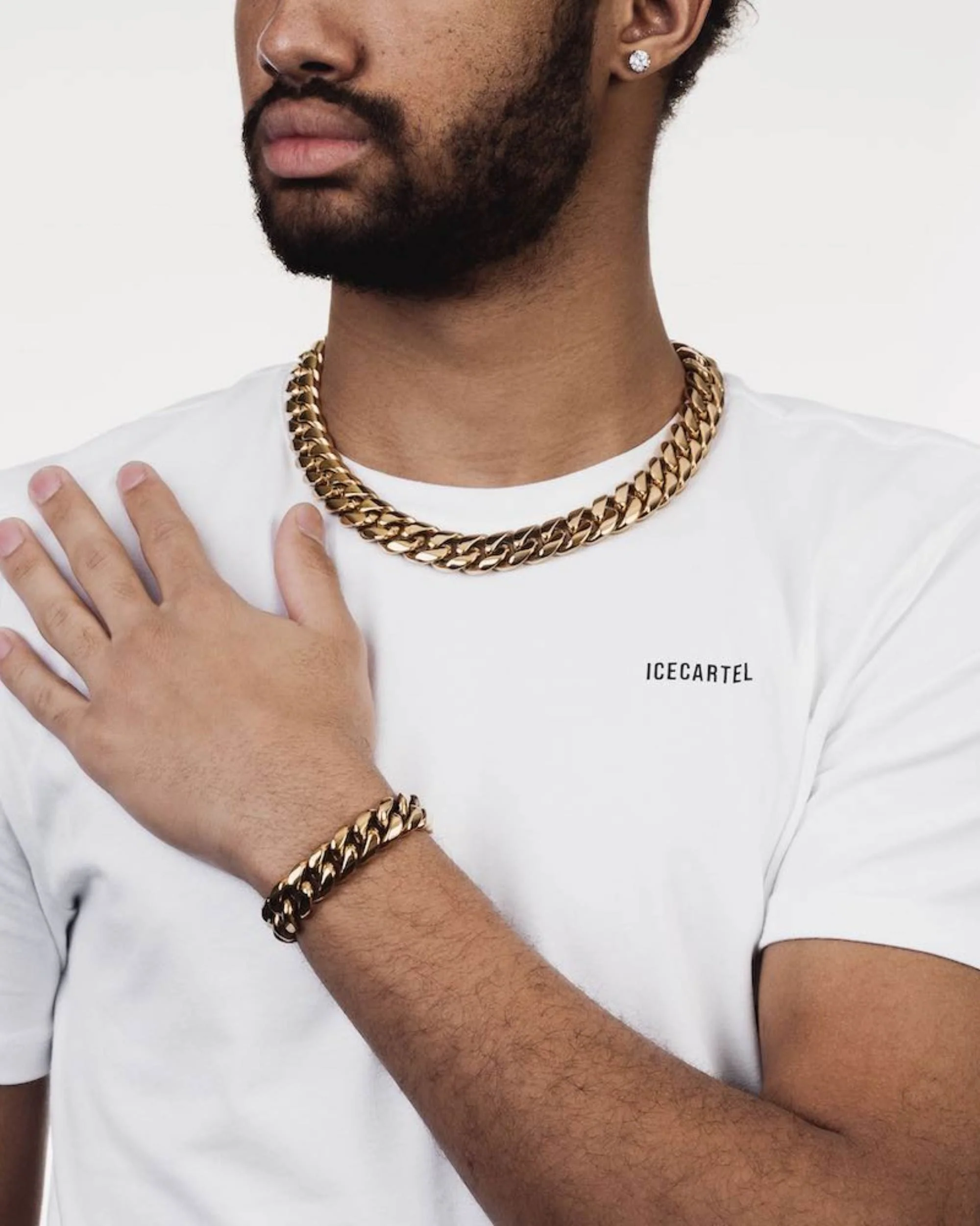 18MM Cuban Link Chain and Bracelet Bundle 14K Gold - Image 4