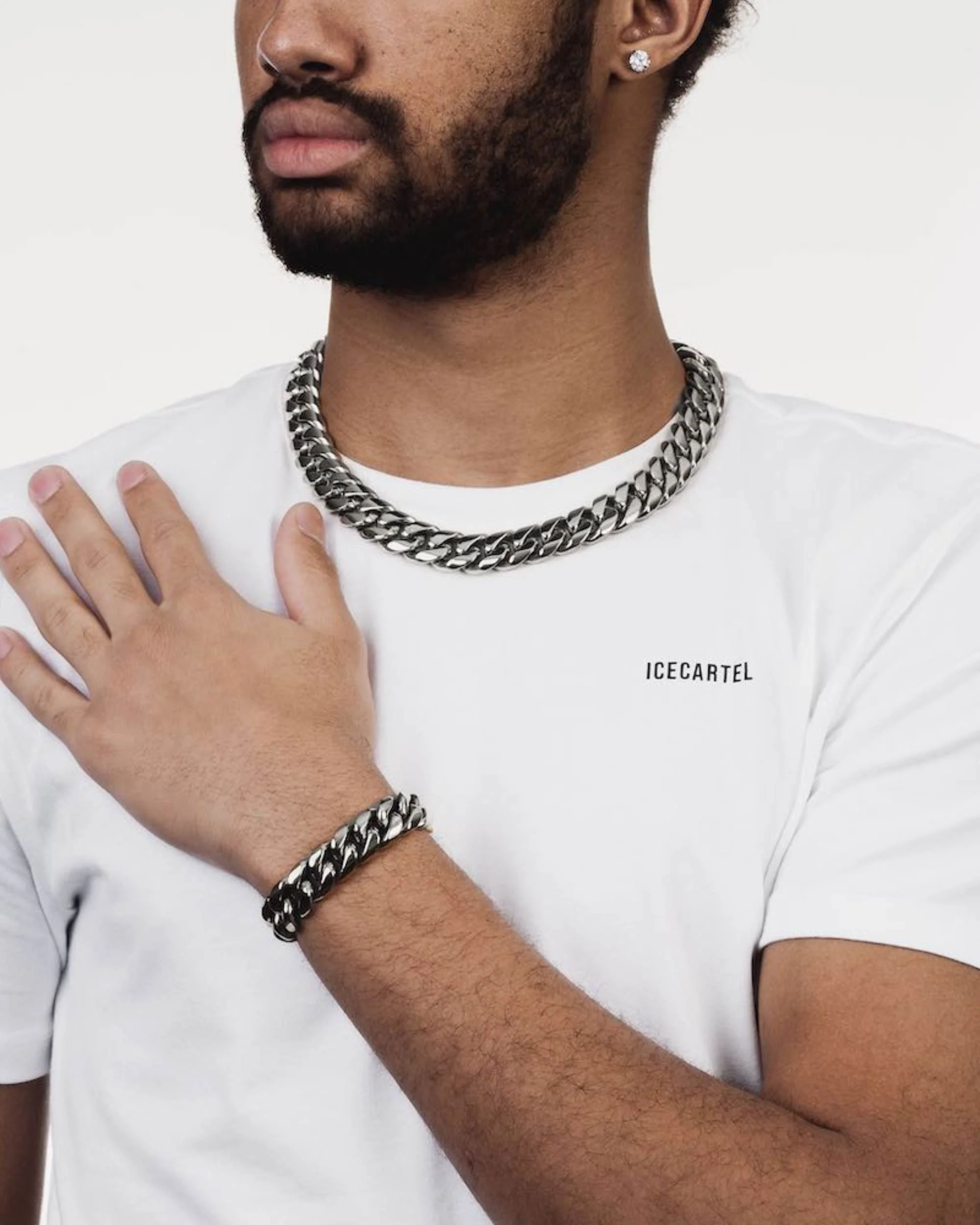 18MM Cuban Link Chain and Bracelet Bundle Silver - Image 2
