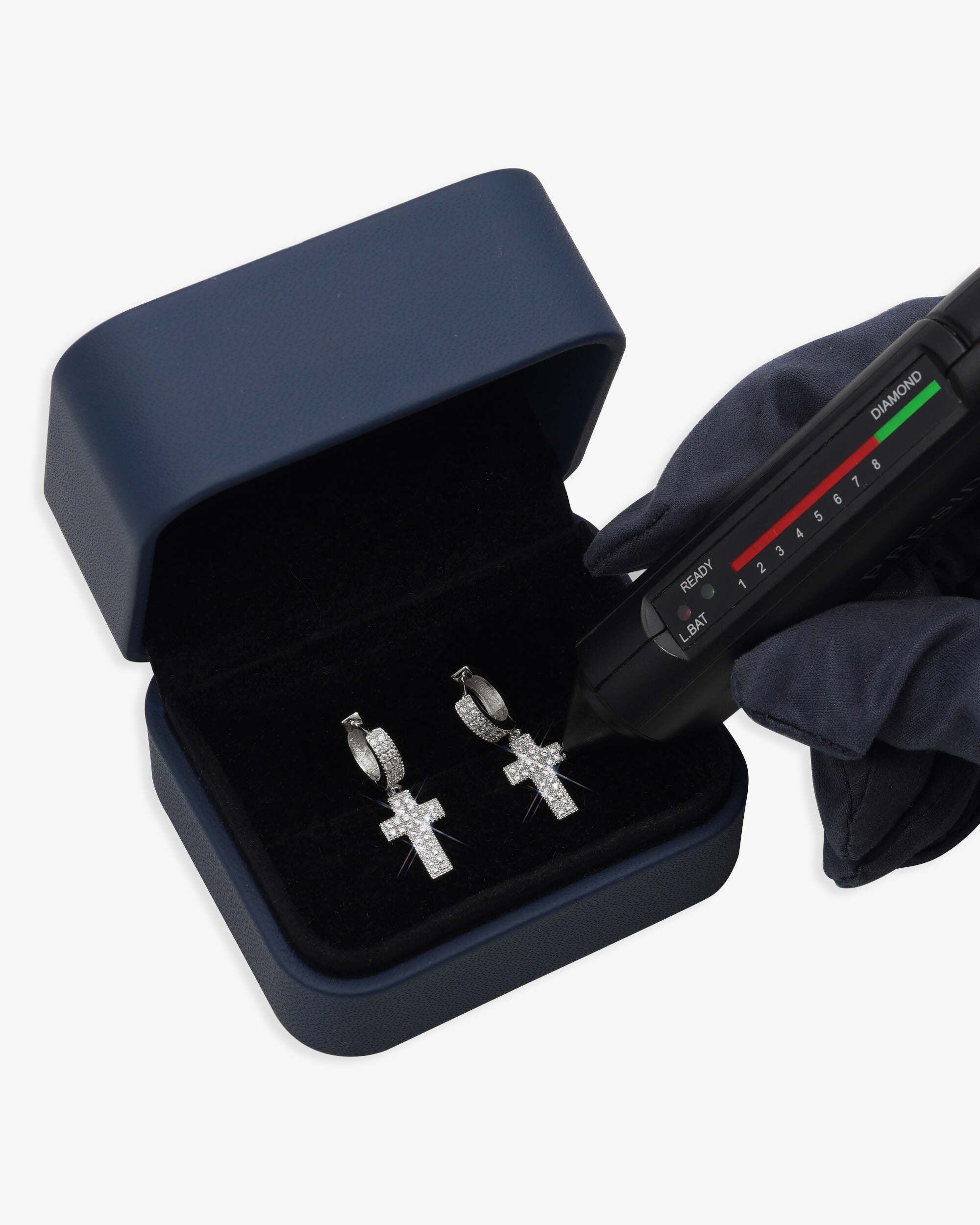 2-Row Moissanite Cross Earrings 14K Gold - Image 3