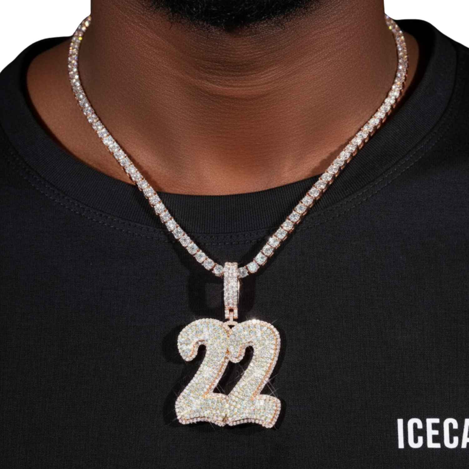 "22" Custom Moissanite Pendant 14K Gold - Image 2