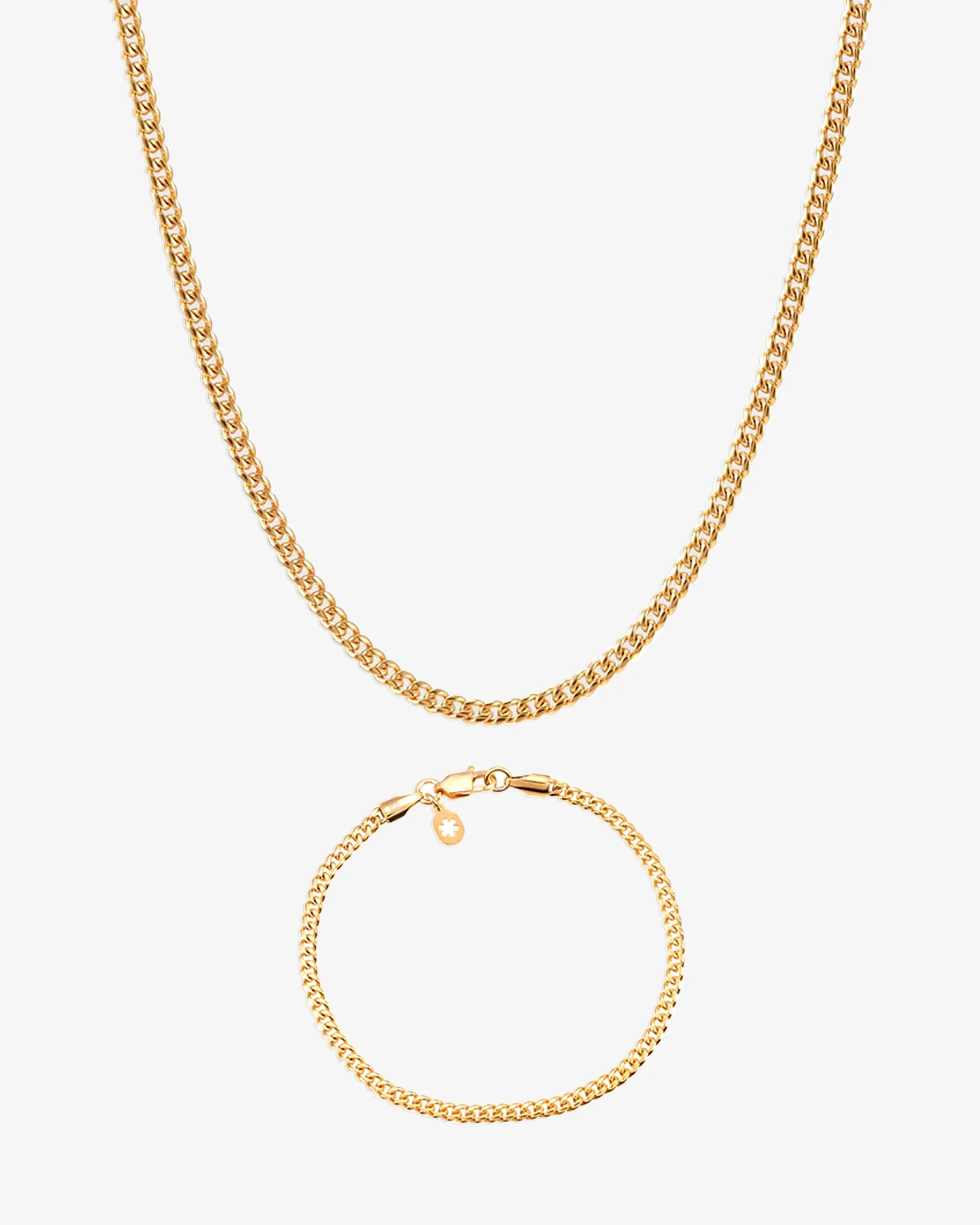 3MM Cuban Link Chain and Bracelet Bundle 14K Gold