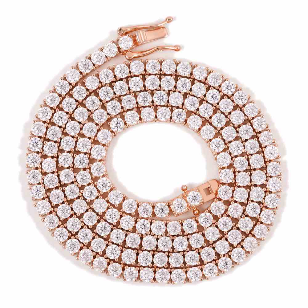 3MM Diamond Tennis Chain 14K Solid Rose Gold - Image 3