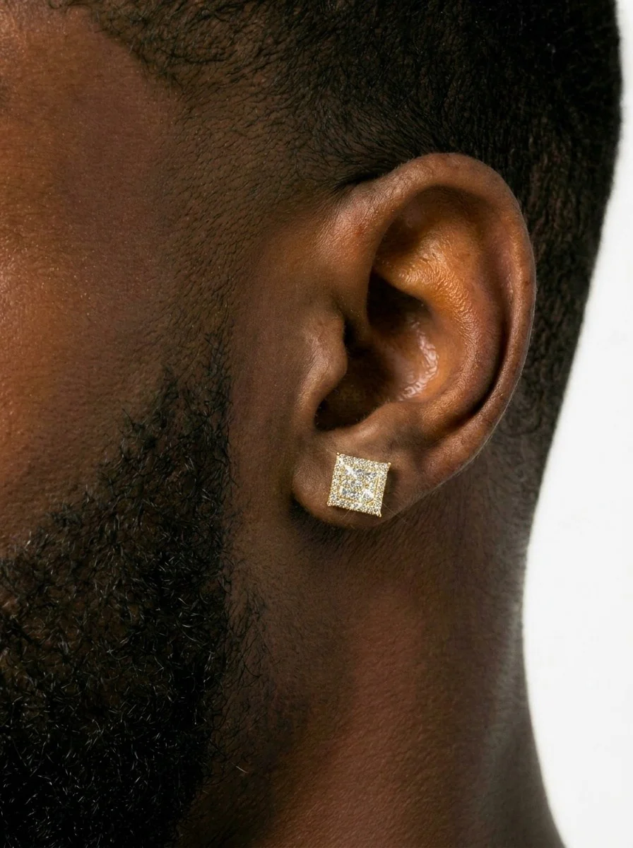 6MM Moissanite Square Cluster Earrings 14K Gold - Image 3