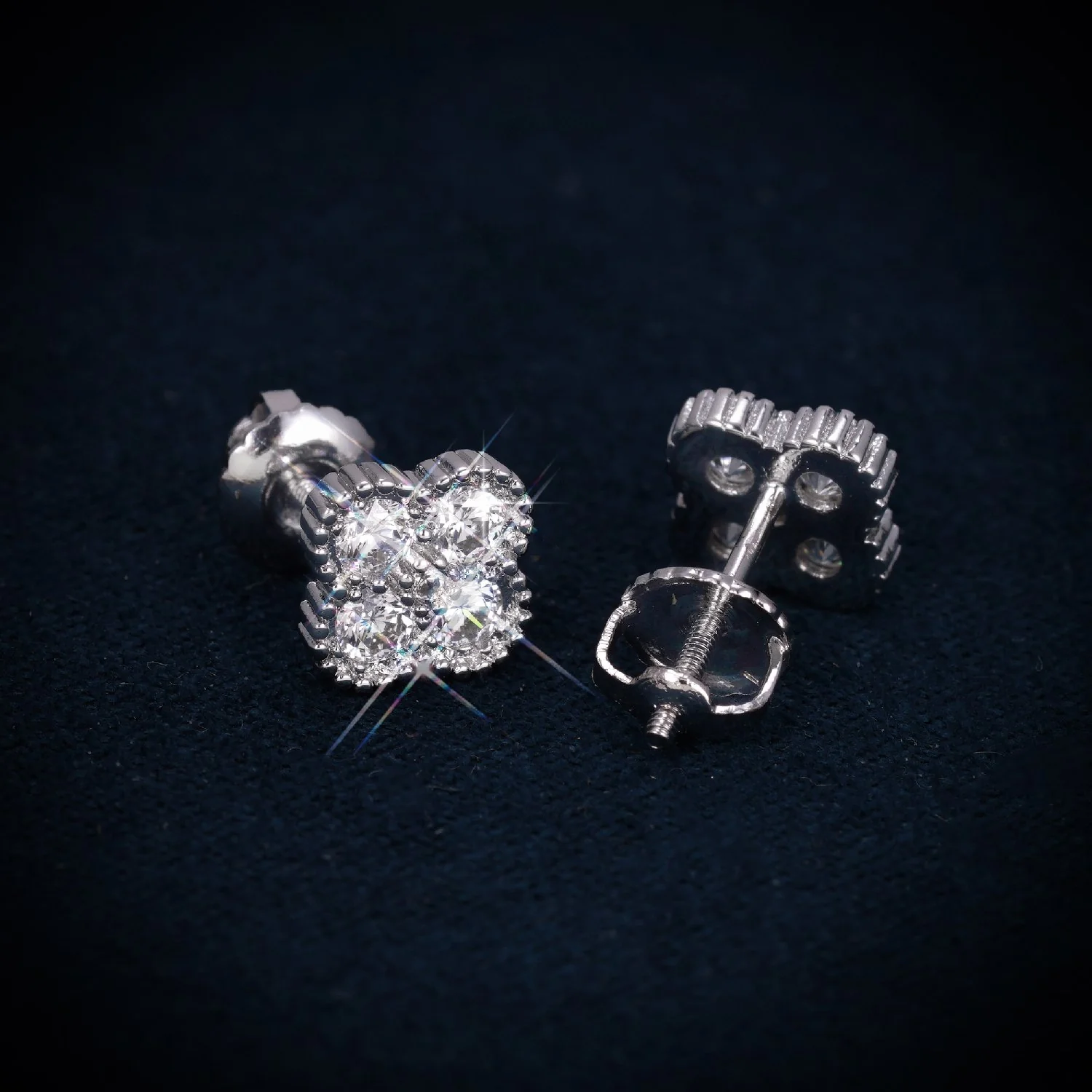 6MM VVS Four Leaf Earrings 14K Gold - Image 4