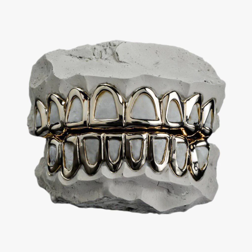 8 on 8 Open Face Plain Grillz 14K Gold