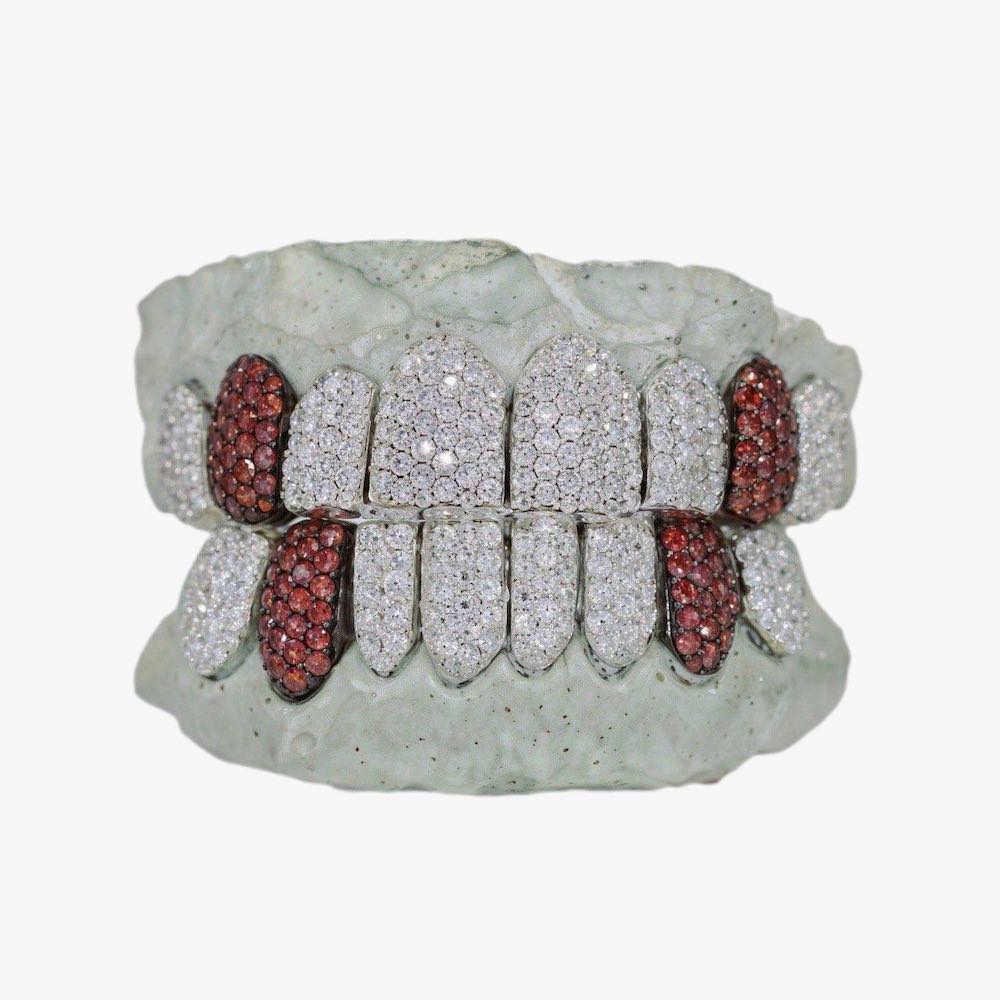 8 on 8 Red Tusk Moissanite Grillz 14K Gold