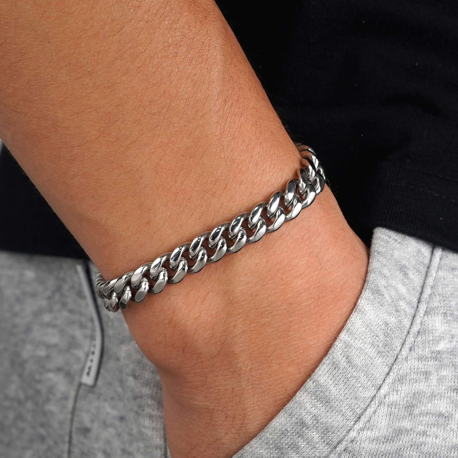 8MM Cuban Link Bracelet Silver - Image 2