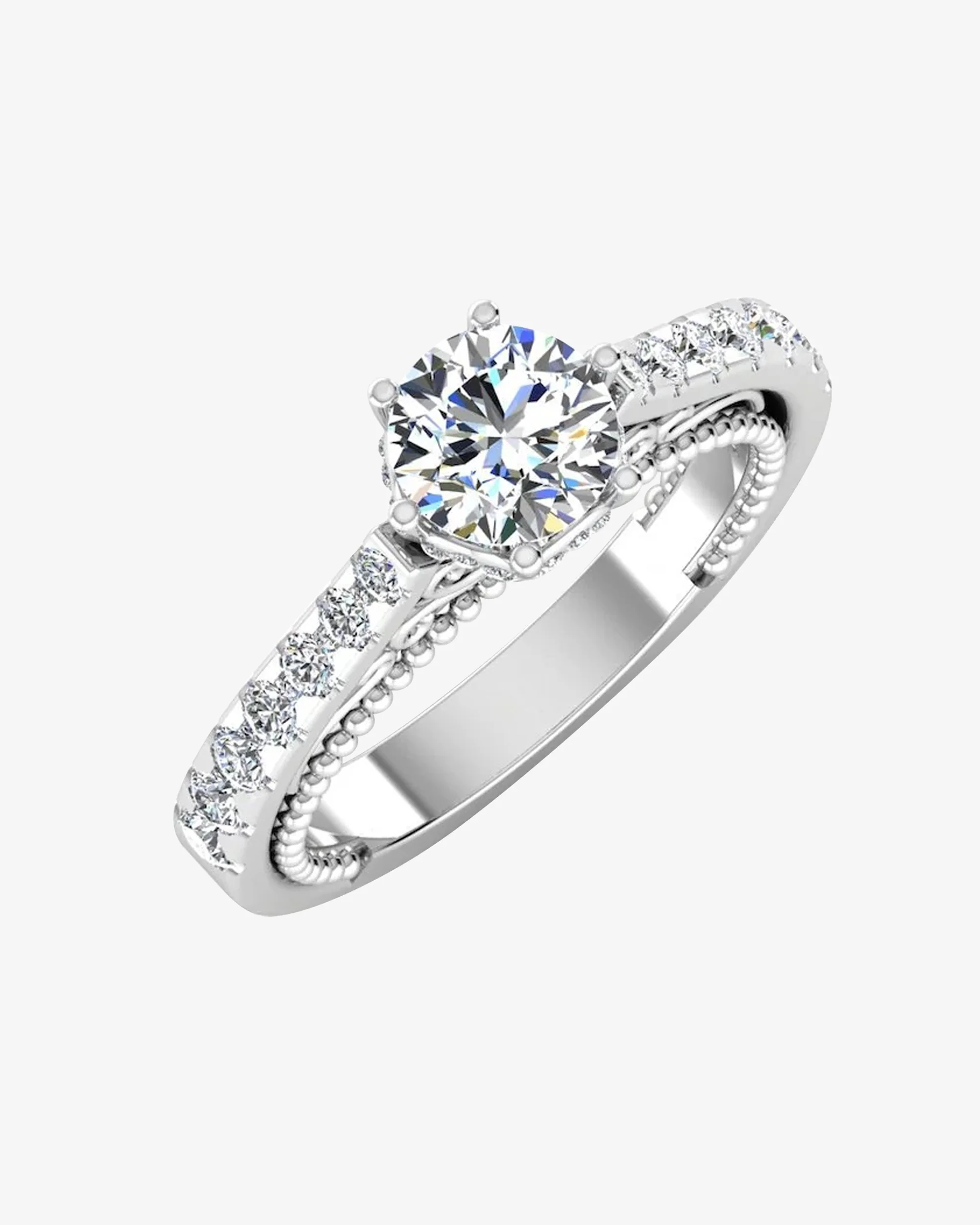 Antique Style Cathedral Hidden Halo Moissanite Engagement Ring