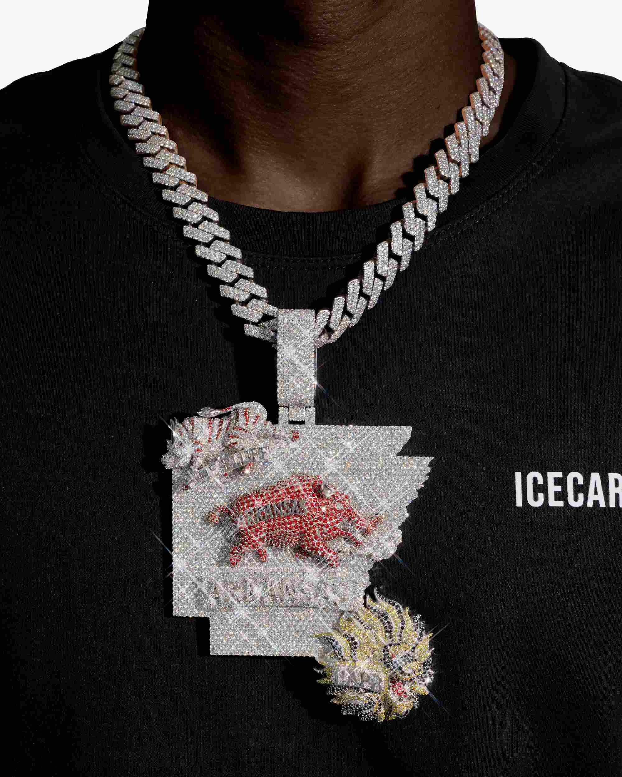 "Arkansas" Custom Logo Moissanite Pendant 14K Gold - Image 2