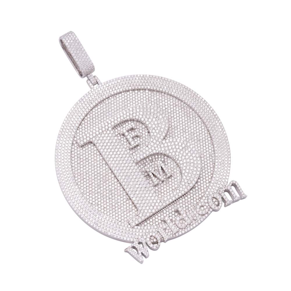 "B" Custom Moissanite Circle Pendant 14K White Gold - Image 3