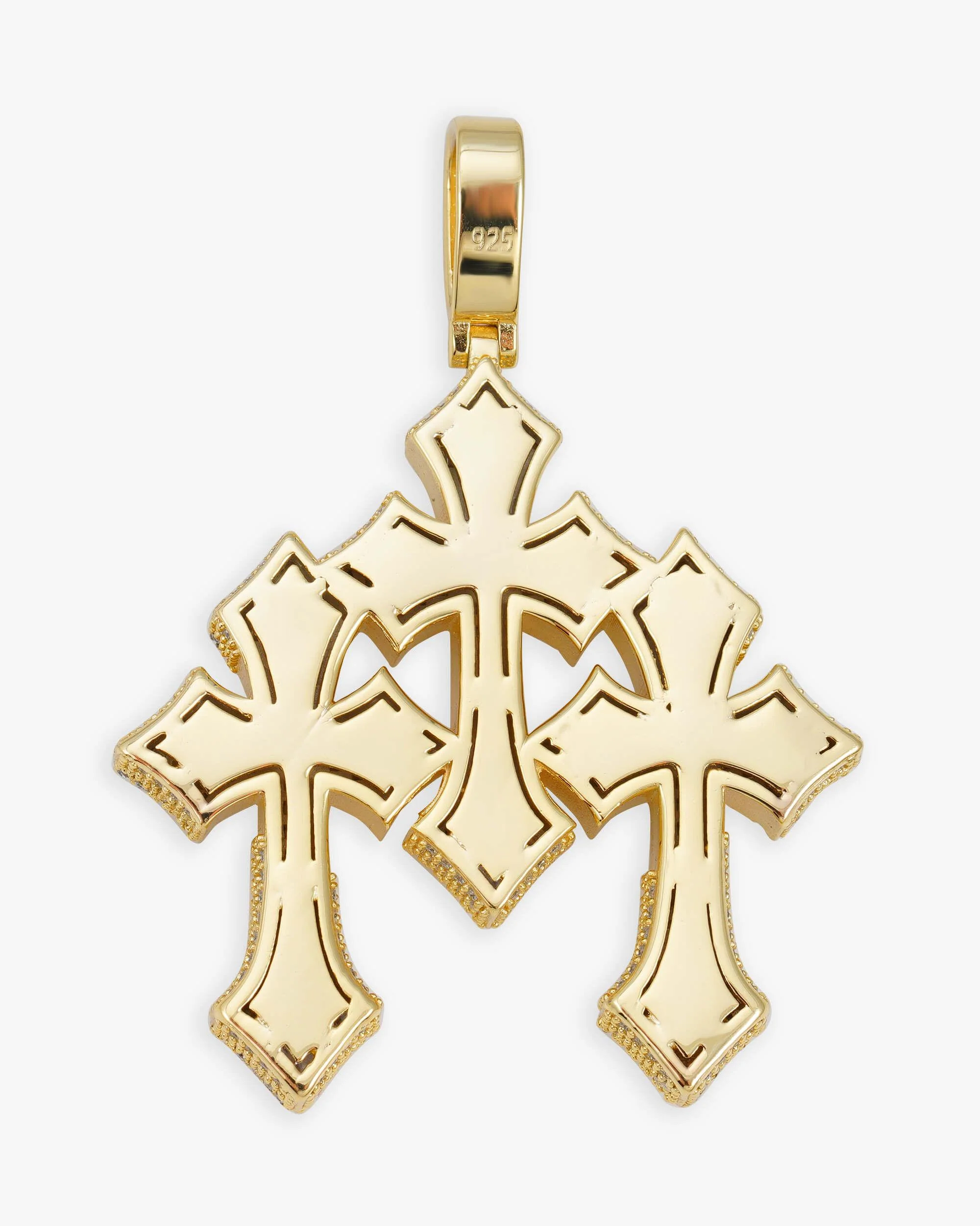 Baguette Moissanite Triple Ornamental Cross Pendant 14K Gold - Image 9