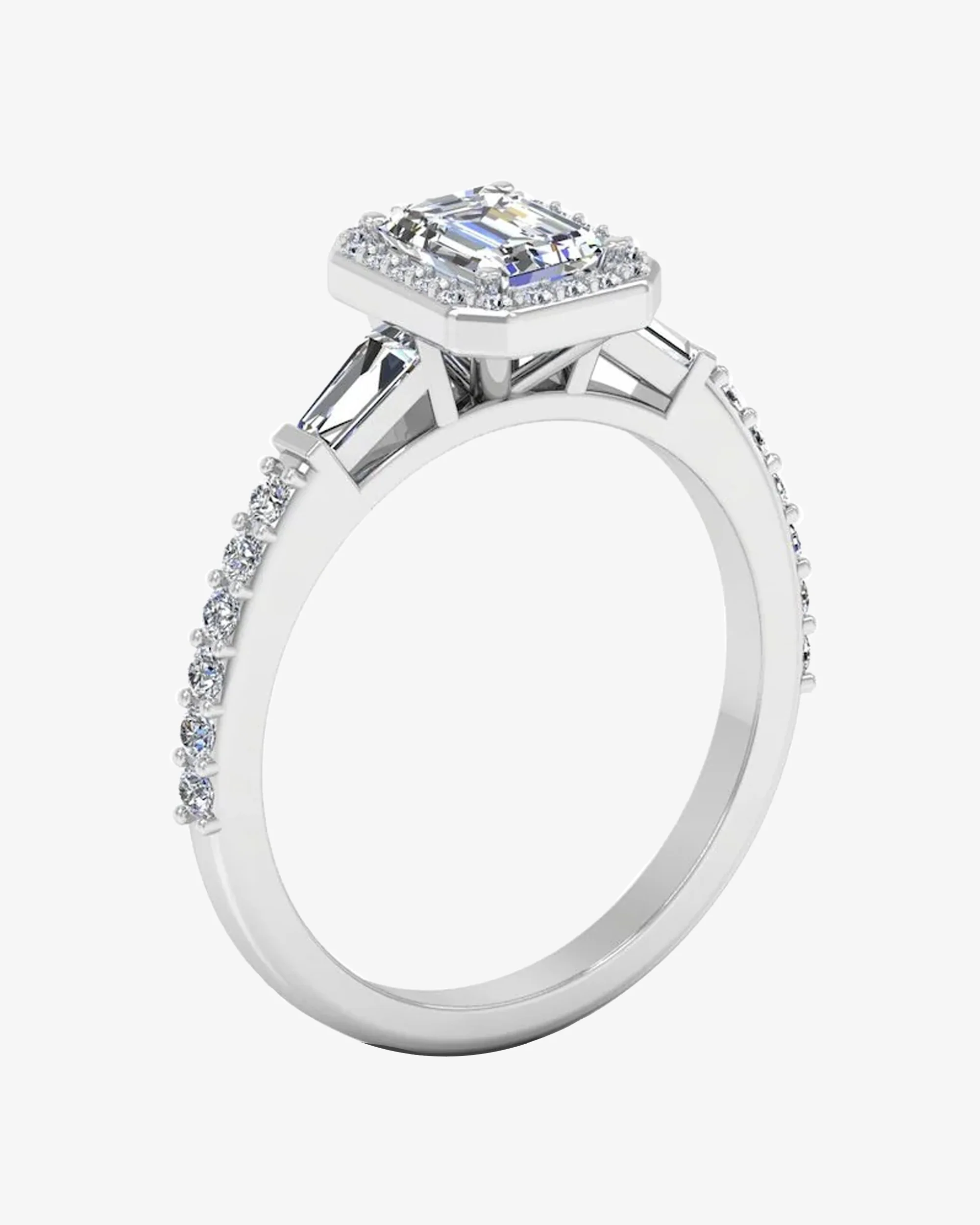 Baguette & Round Cut Halo Moissanite Engagement Ring - Image 3