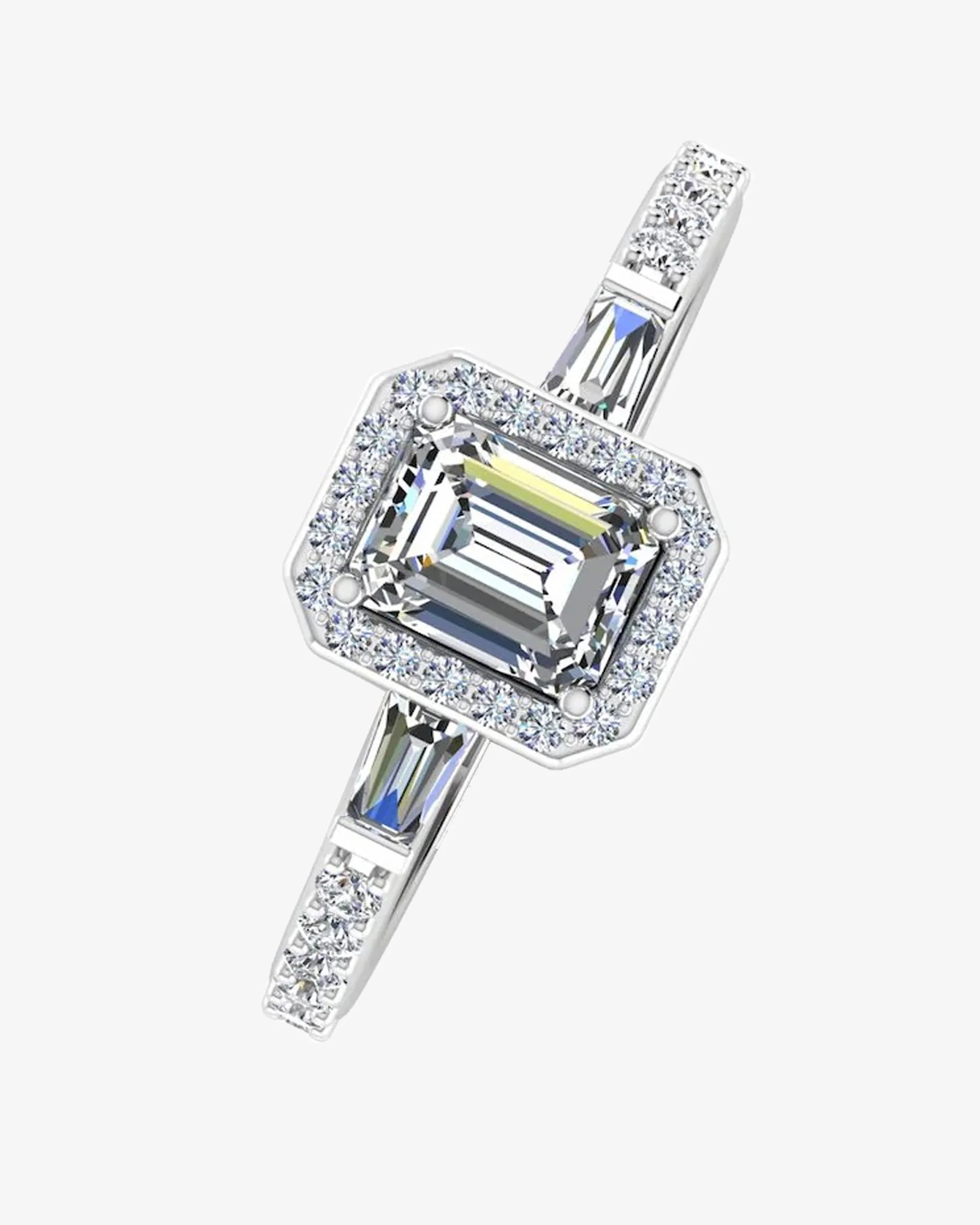 Baguette & Round Cut Halo Moissanite Engagement Ring - Image 4
