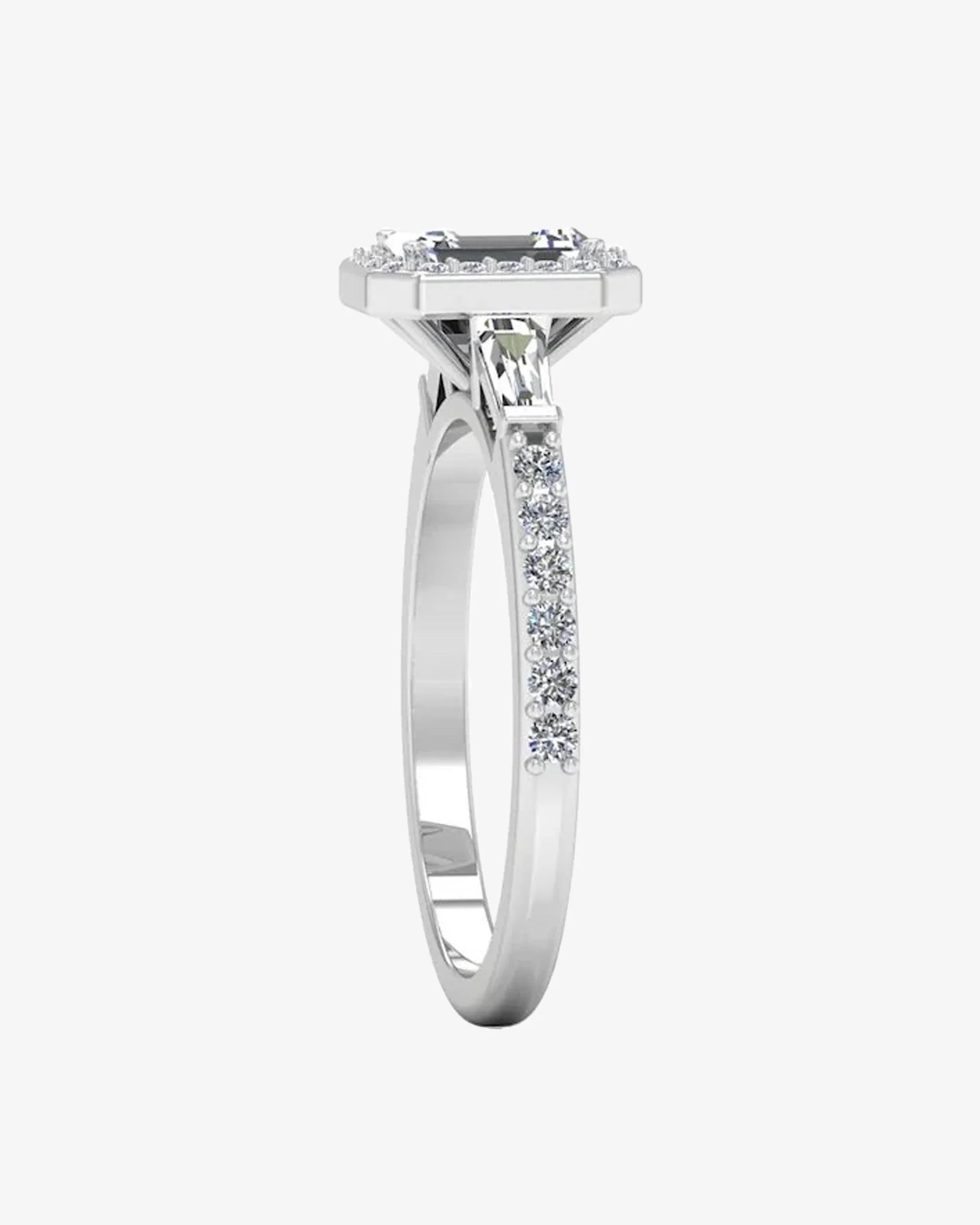Baguette & Round Cut Halo Moissanite Engagement Ring - Image 5