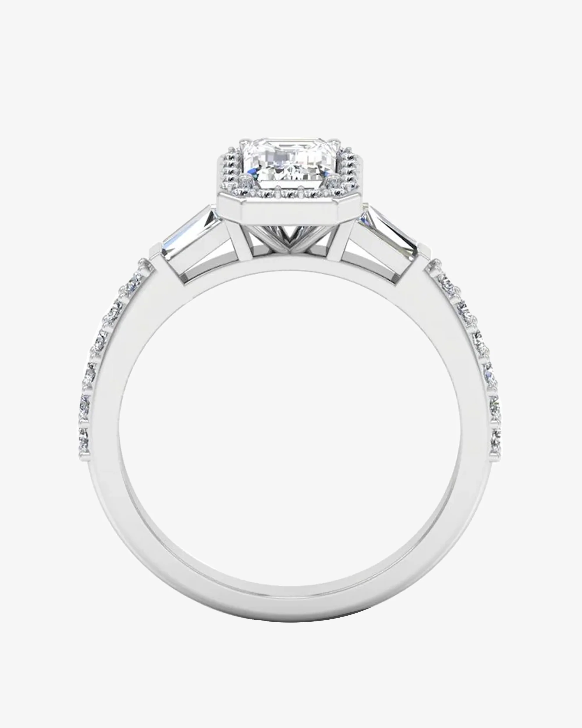 Baguette & Round Cut Halo Moissanite Engagement Ring - Image 6