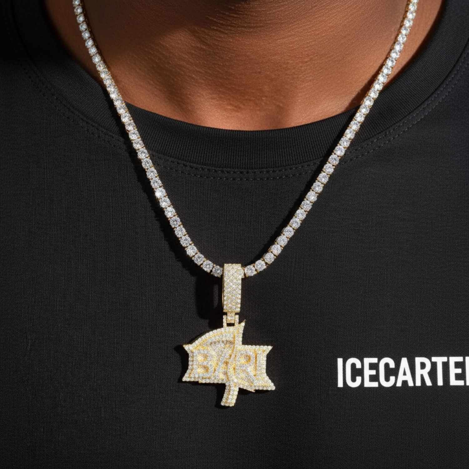 "BARI" Custom Moissanite Name Pendant 14K Gold - Image 2