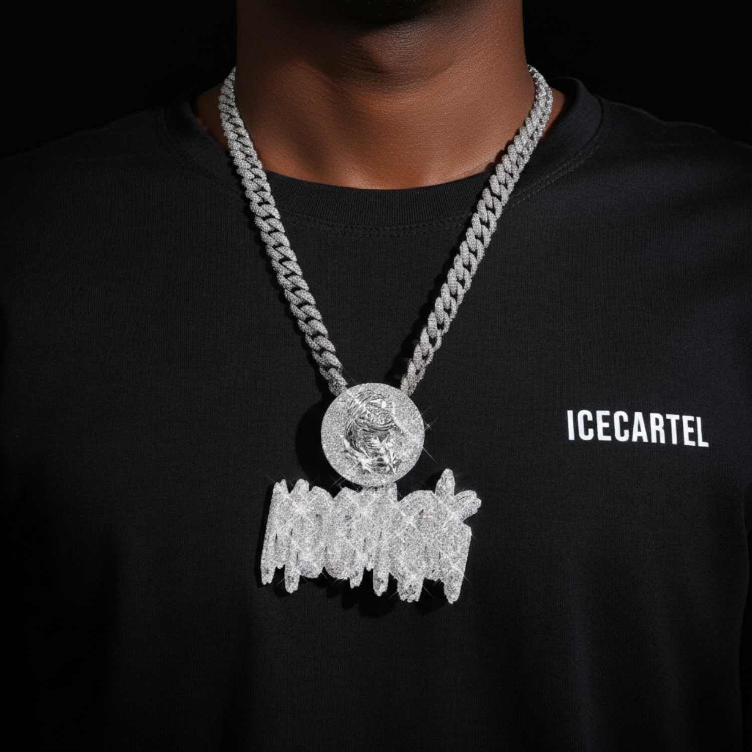 "BIG MOOMGNG" Custom Moissanite Name Pendant 14K Gold - Image 2