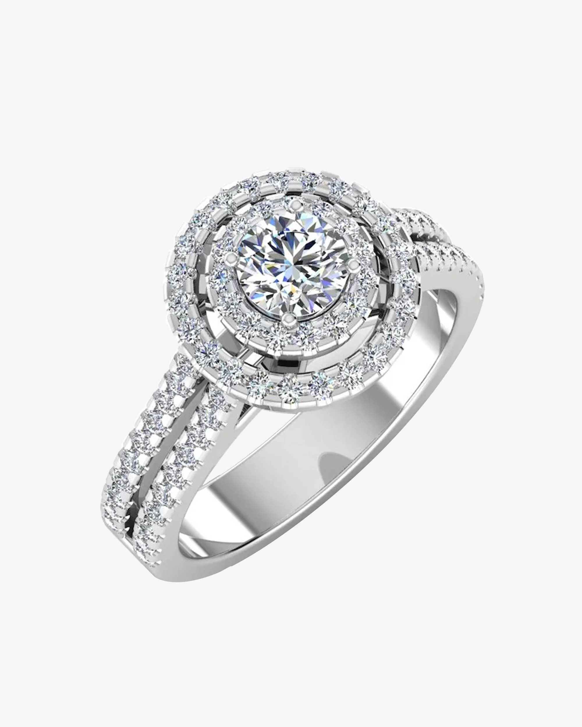 Brilliant Cut Double Halo Split Shank Moissanite Engagement Ring