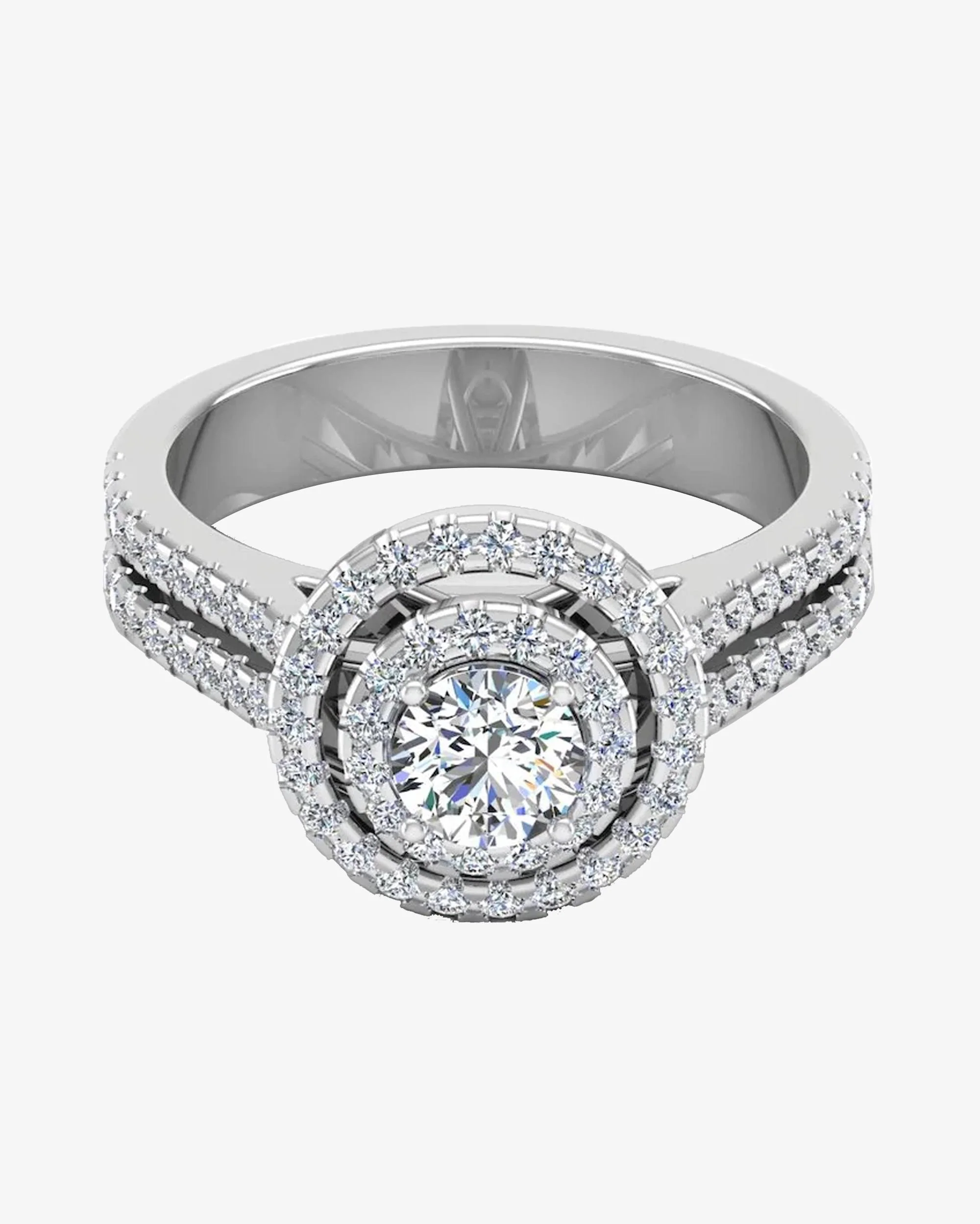 Brilliant Cut Double Halo Split Shank Moissanite Engagement Ring - Image 2