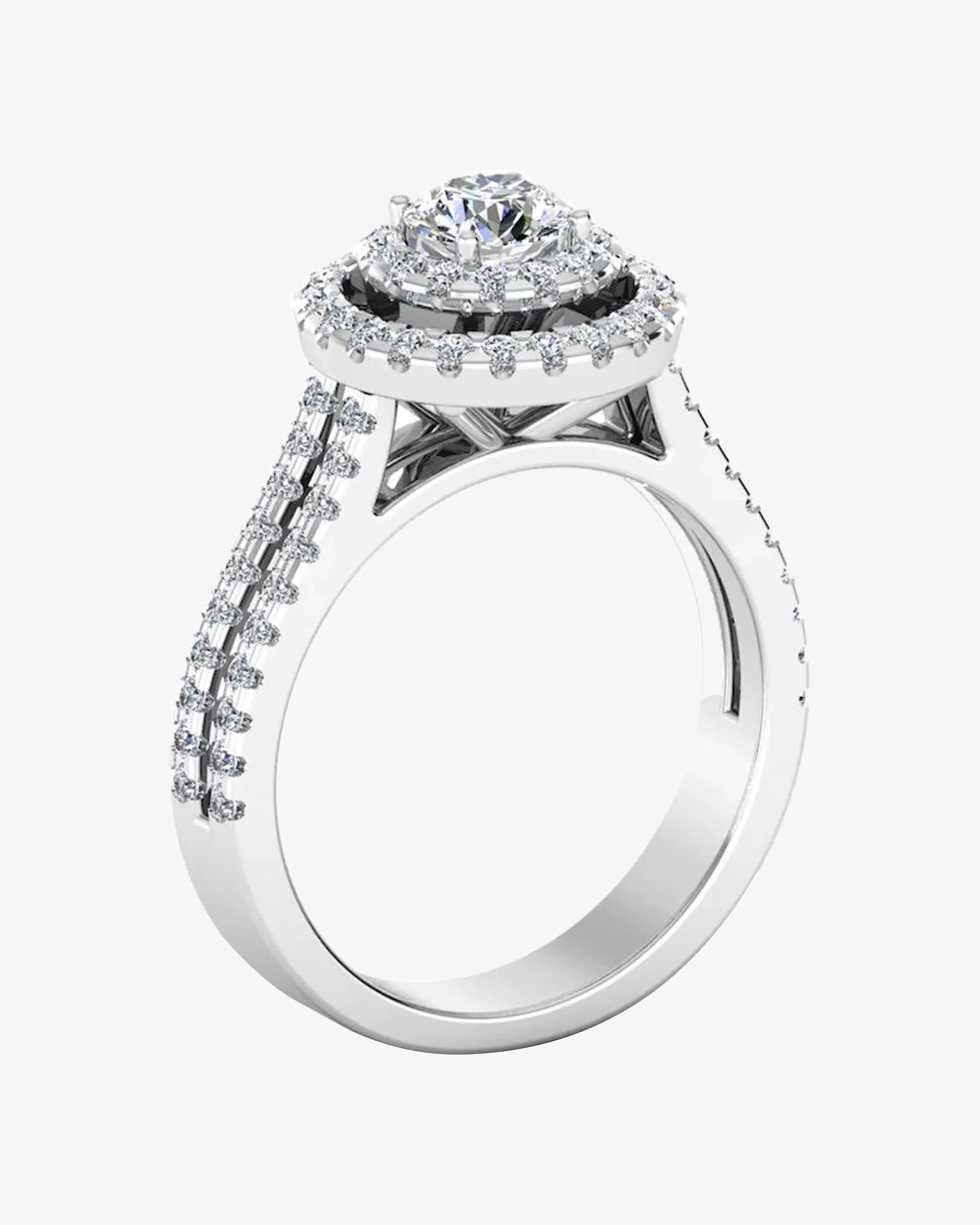 Brilliant Cut Double Halo Split Shank Moissanite Engagement Ring - Image 3