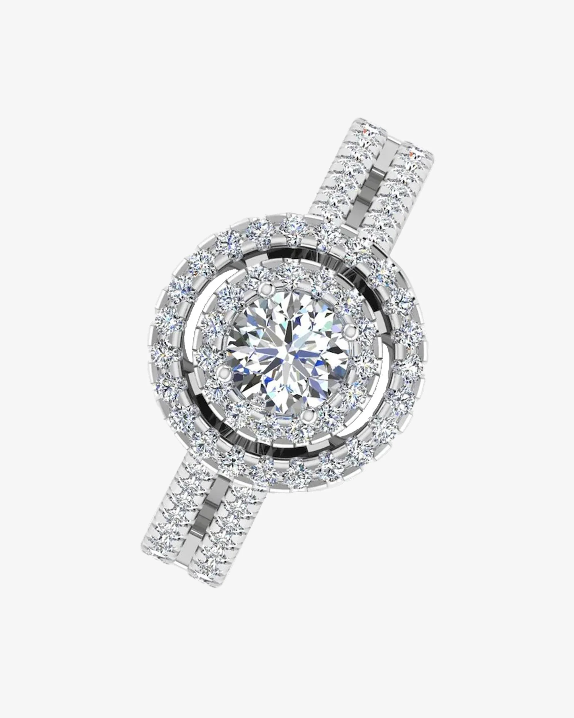 Brilliant Cut Double Halo Split Shank Moissanite Engagement Ring - Image 4