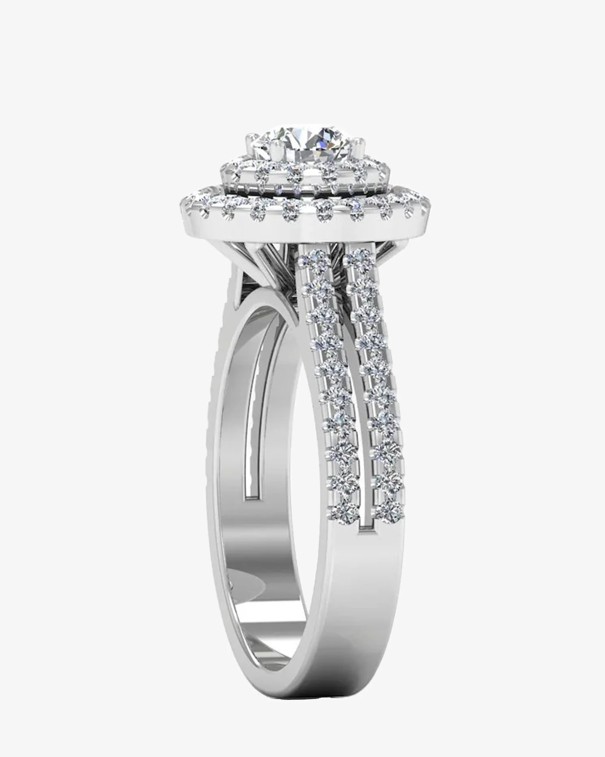 Brilliant Cut Double Halo Split Shank Moissanite Engagement Ring - Image 5