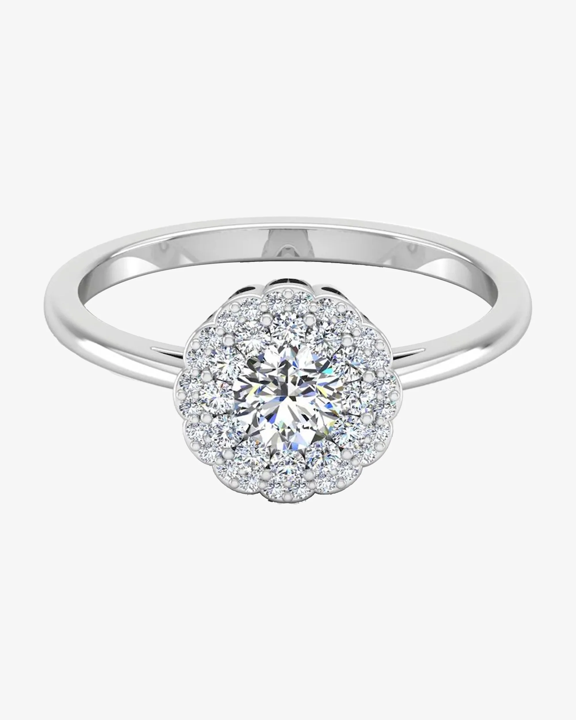 Brilliant Cut Floral Halo Petite Moissanite Engagement Ring - Image 2