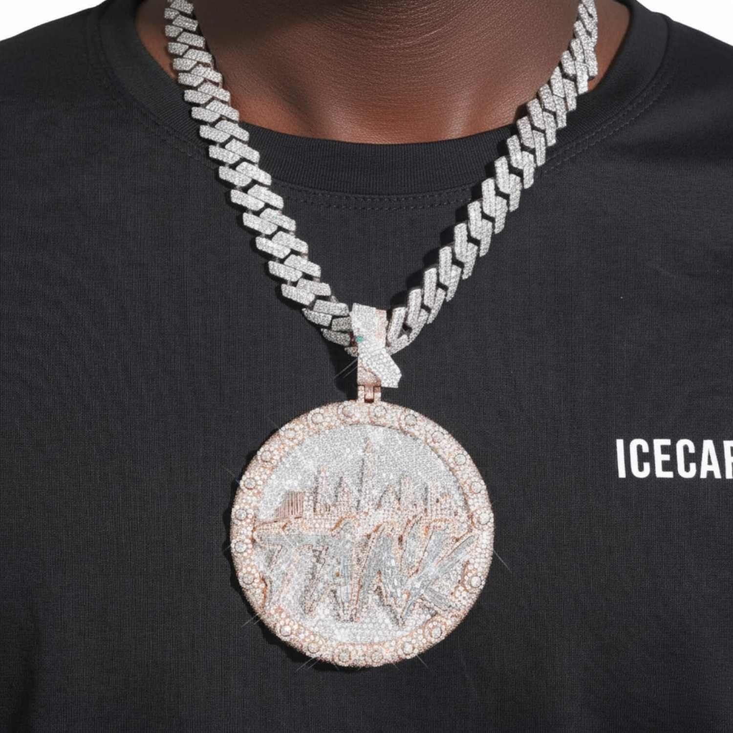 "CITY TANK" Custom Circle Pendant 14K Gold - Image 2