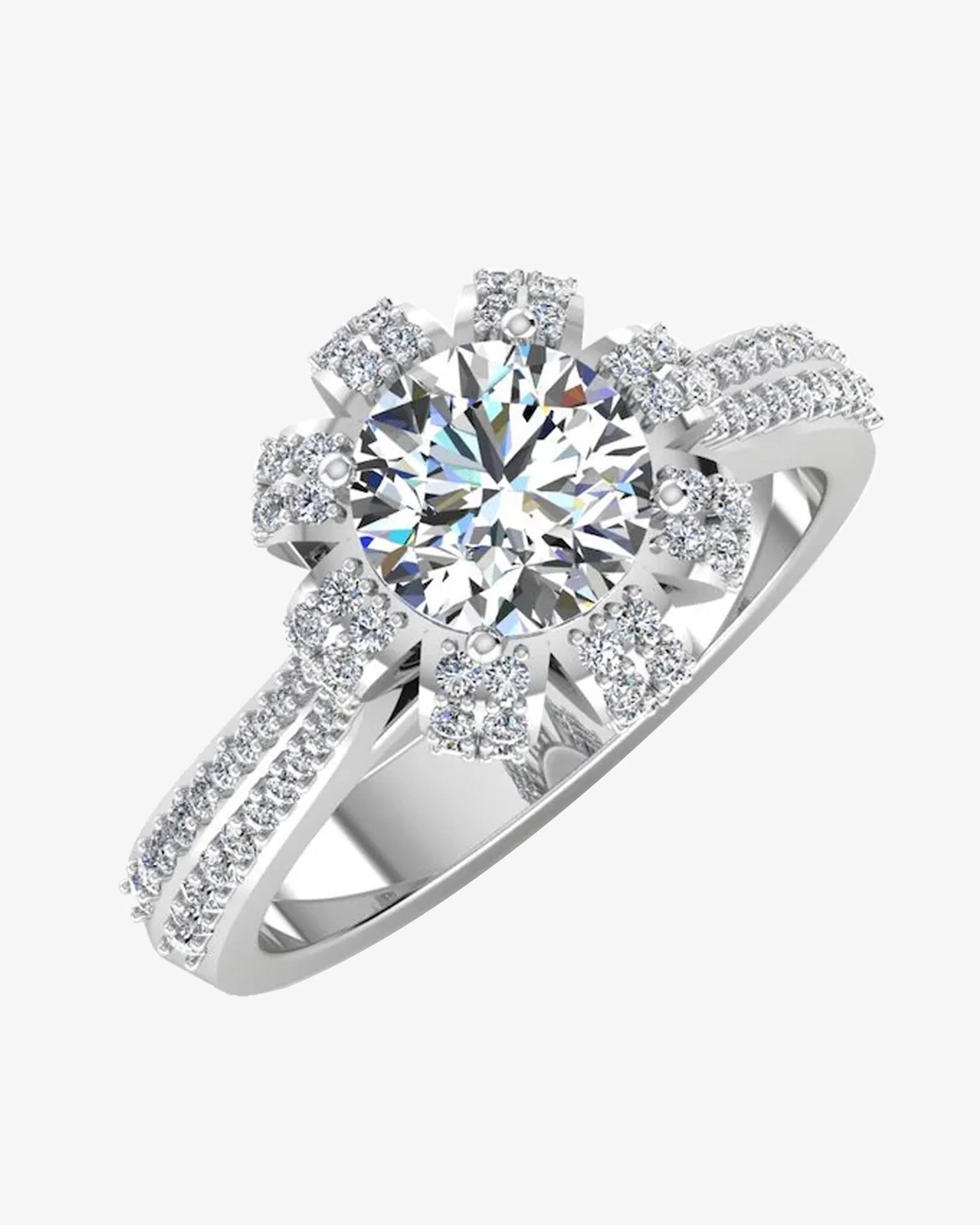 Crown Set Split Shank Moissanite Engagement Ring