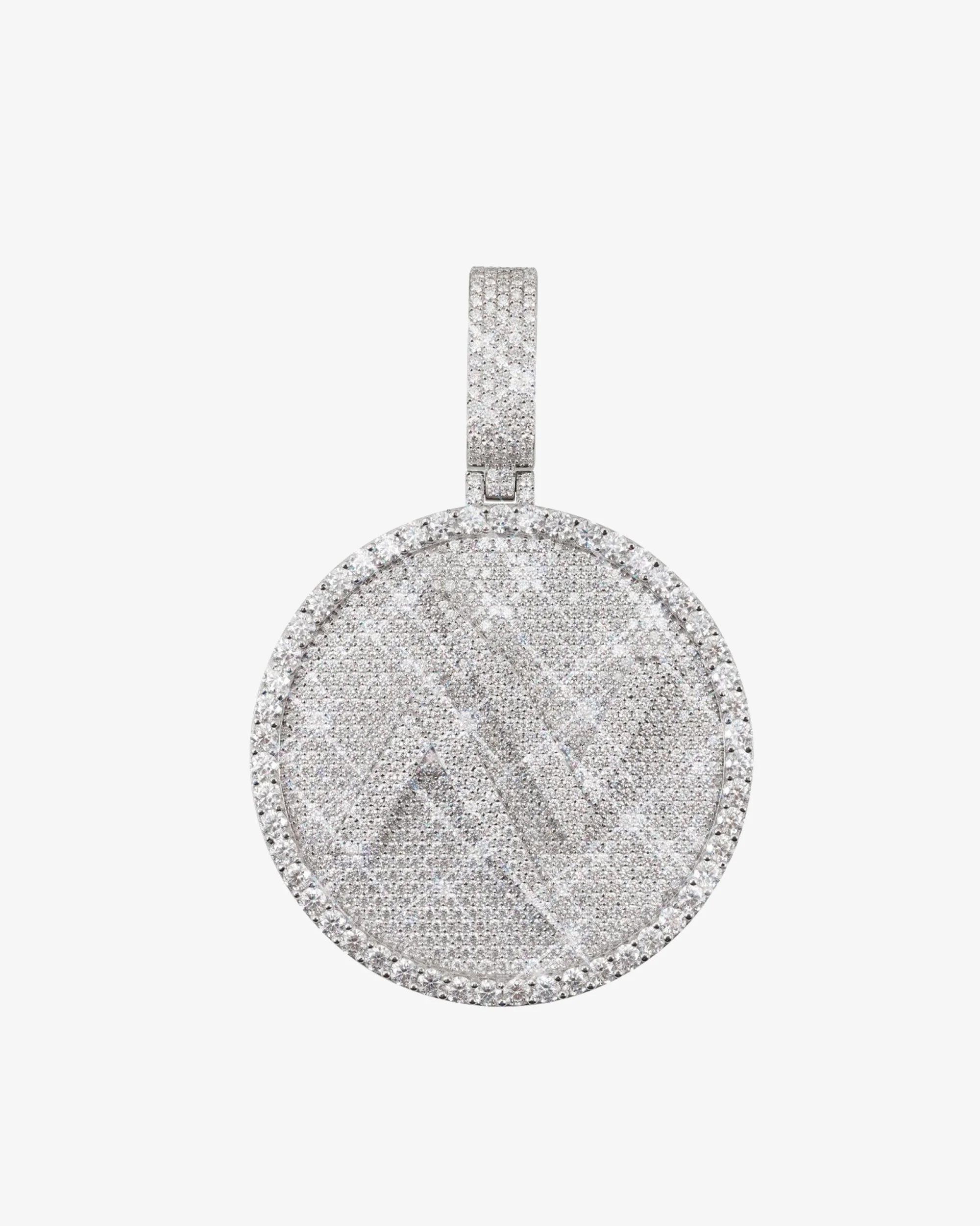 Custom "A V" Moissanite Circle Pendant 14K Gold
