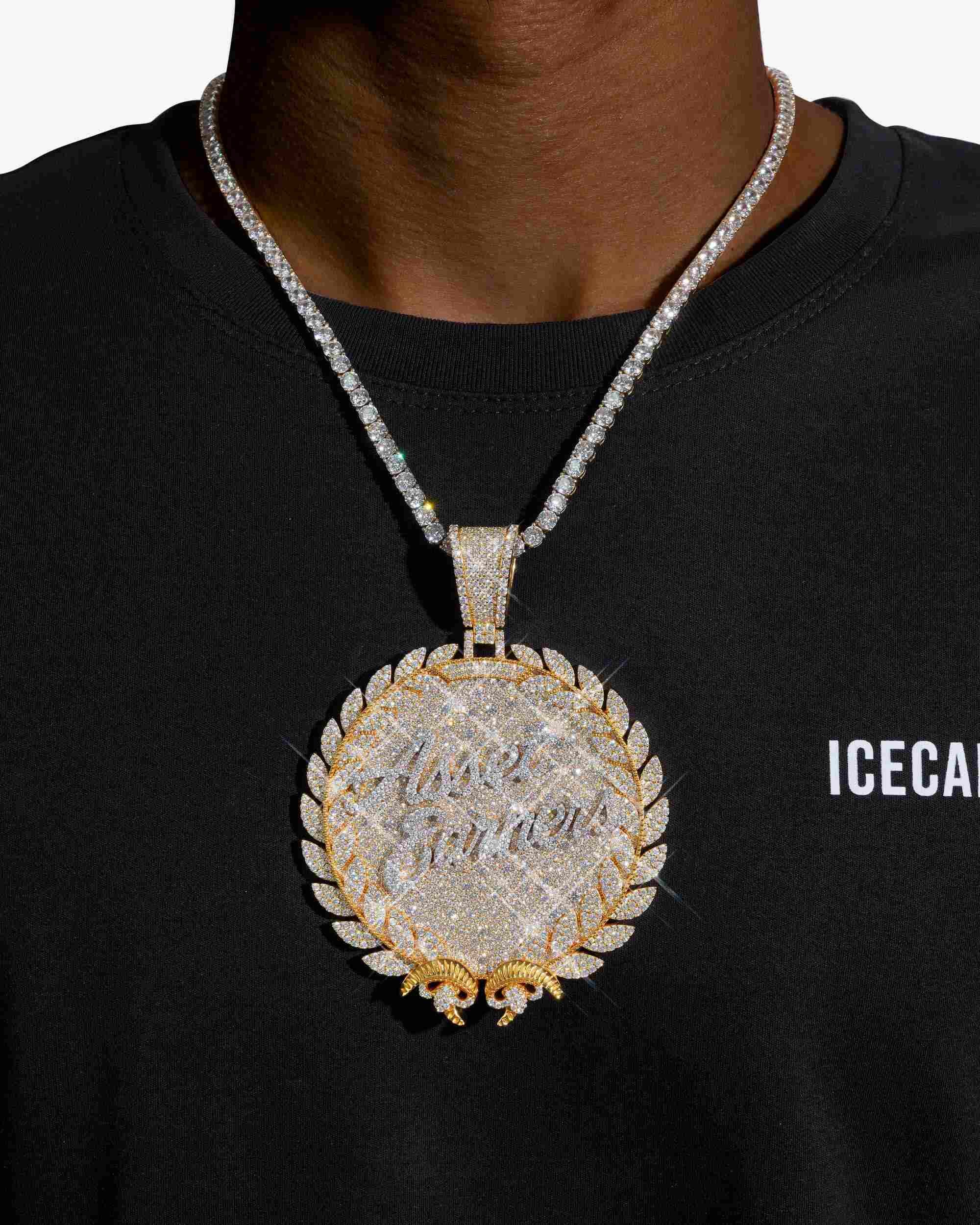 Custom "Asset Earners" Moissanite Circle Pendant 14K Gold - Image 2