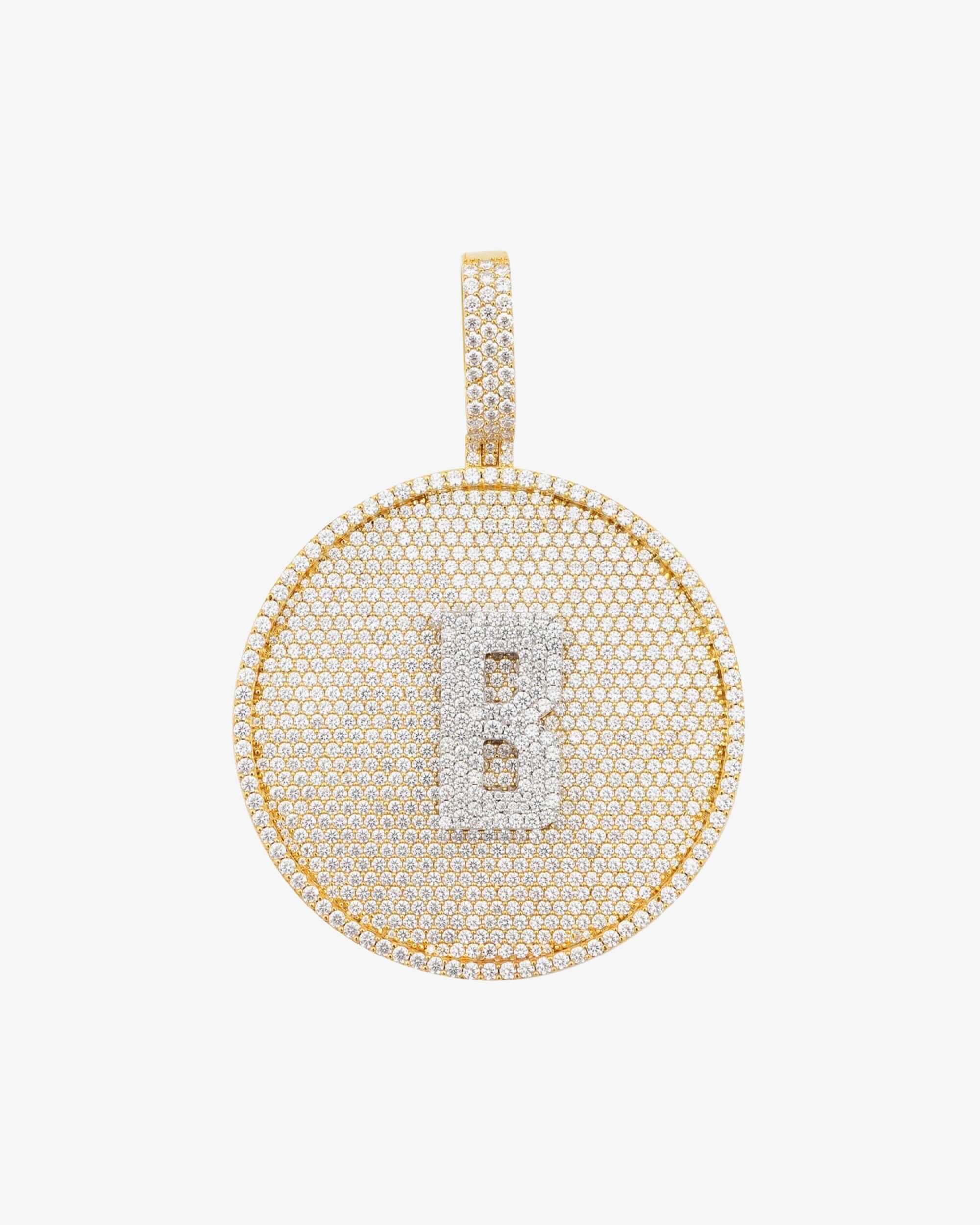 Custom "B" Moissanite Circle Pendant 14K Gold