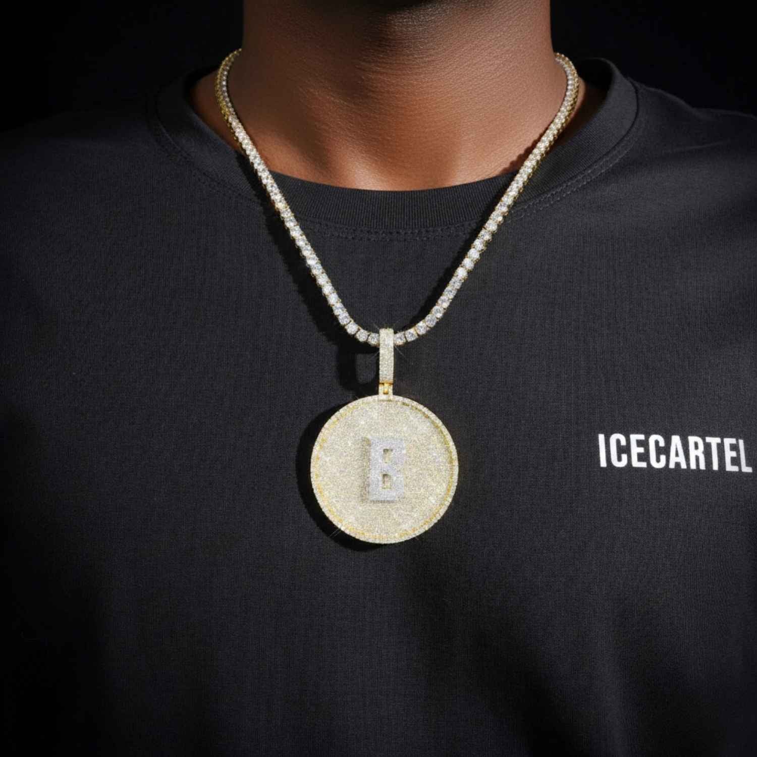Custom "B" Moissanite Circle Pendant 14K Gold - Image 2