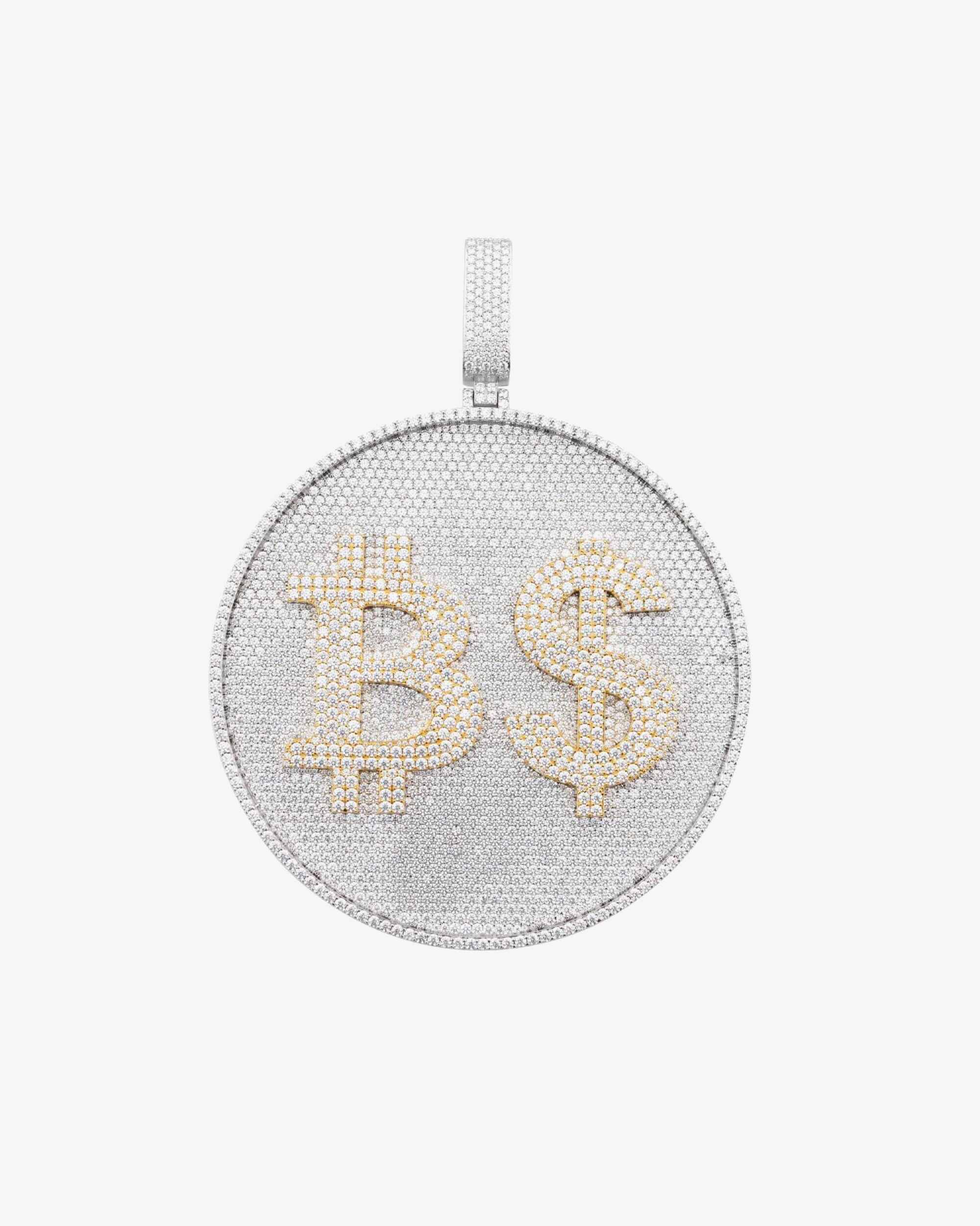 Custom "₿$" Moissanite Circle Pendant 14K Gold