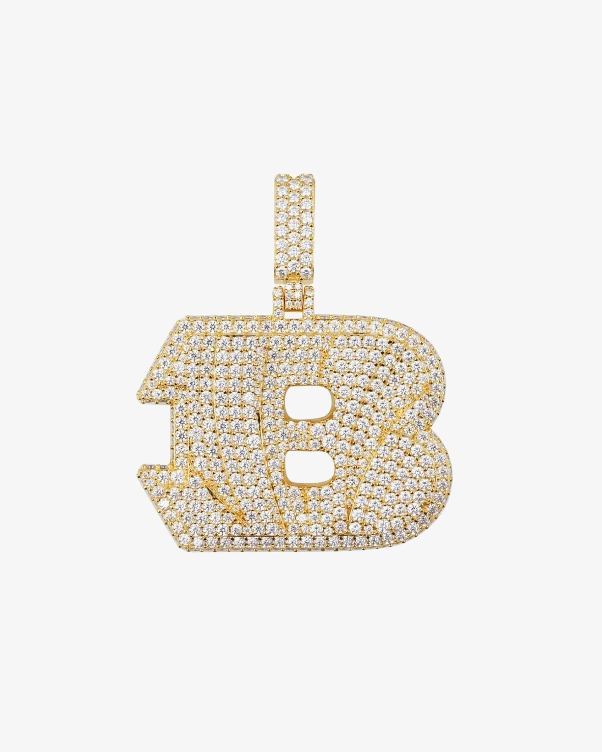 Custom "FAT B" Moissanite Letter Pendant 14K Gold