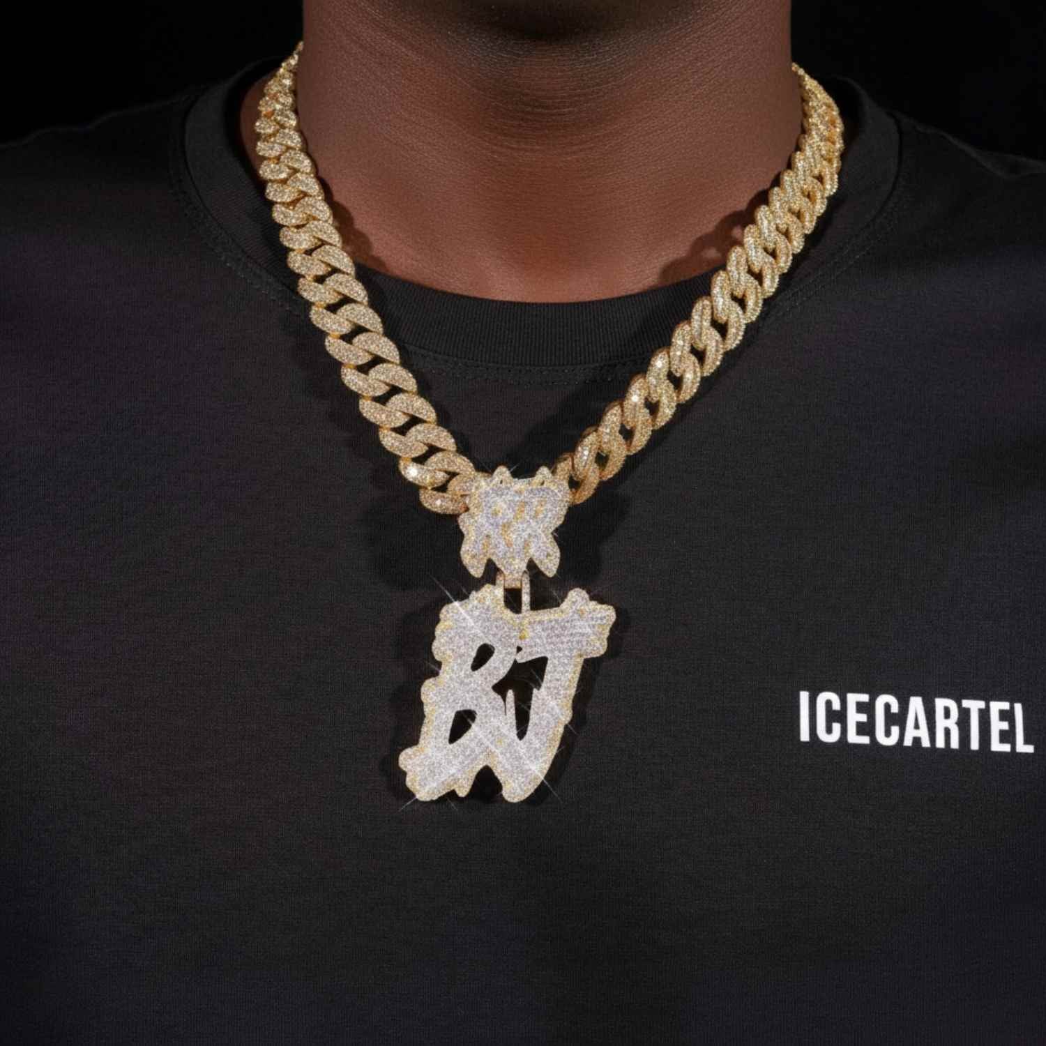 Custom Moissanite "BJ" Pendant 14K Gold - Image 2