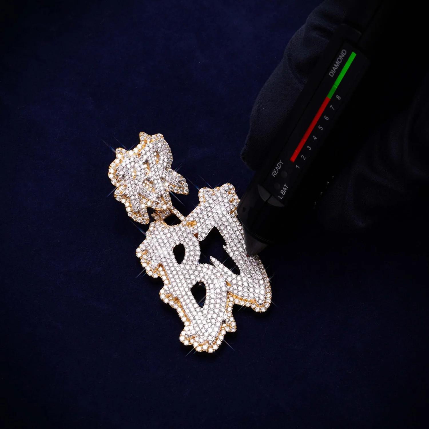 Custom Moissanite "BJ" Pendant 14K Gold - Image 4