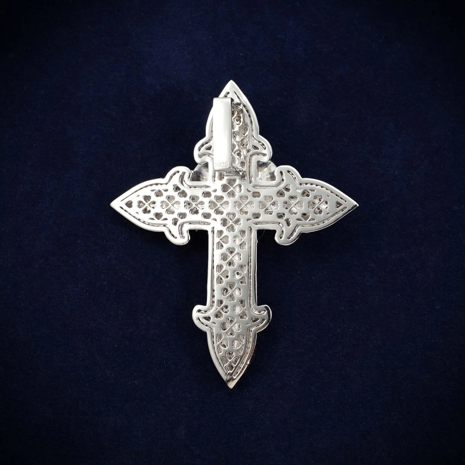 Custom Moissanite Blessed Cross Pendant 14K Gold - Image 3