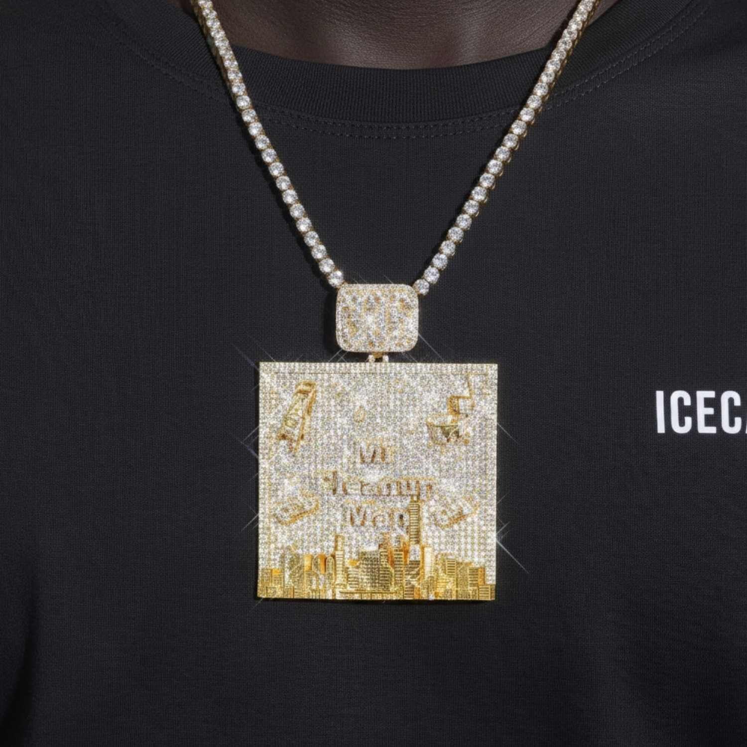 Custom Moissanite City Pendant 14K Gold - Image 2