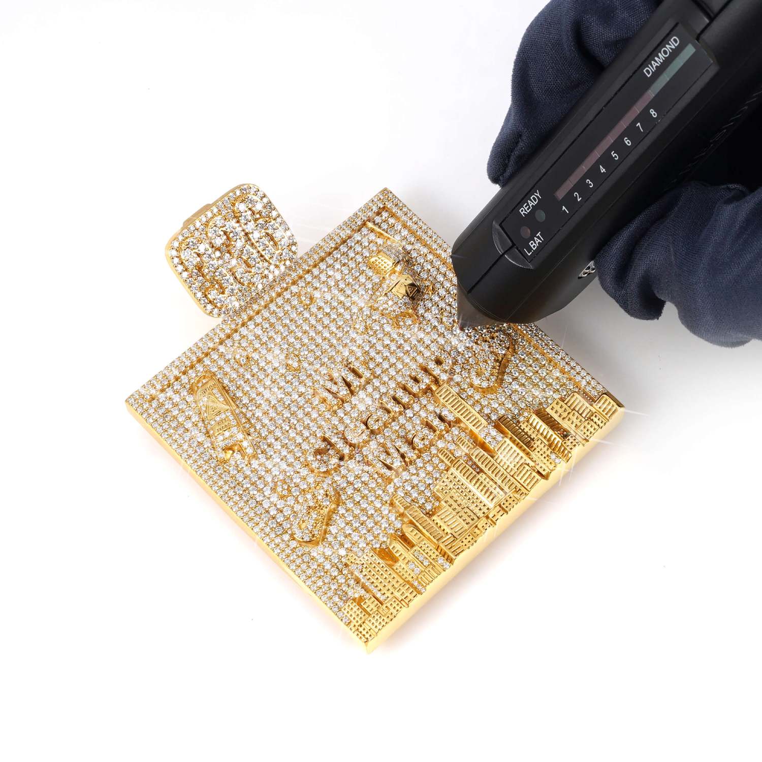Custom Moissanite City Pendant 14K Gold - Image 3