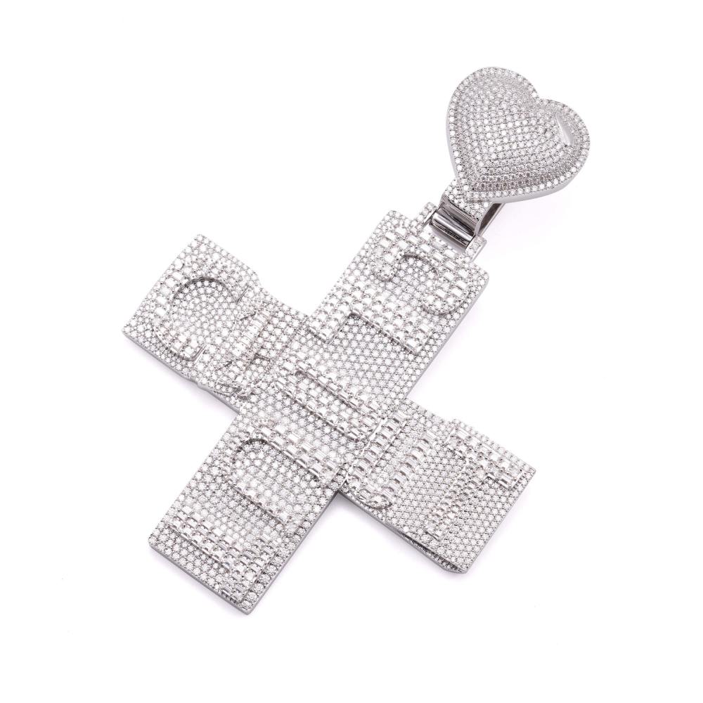 Custom Moissanite Cross Pendant With Heart Bail - Image 3